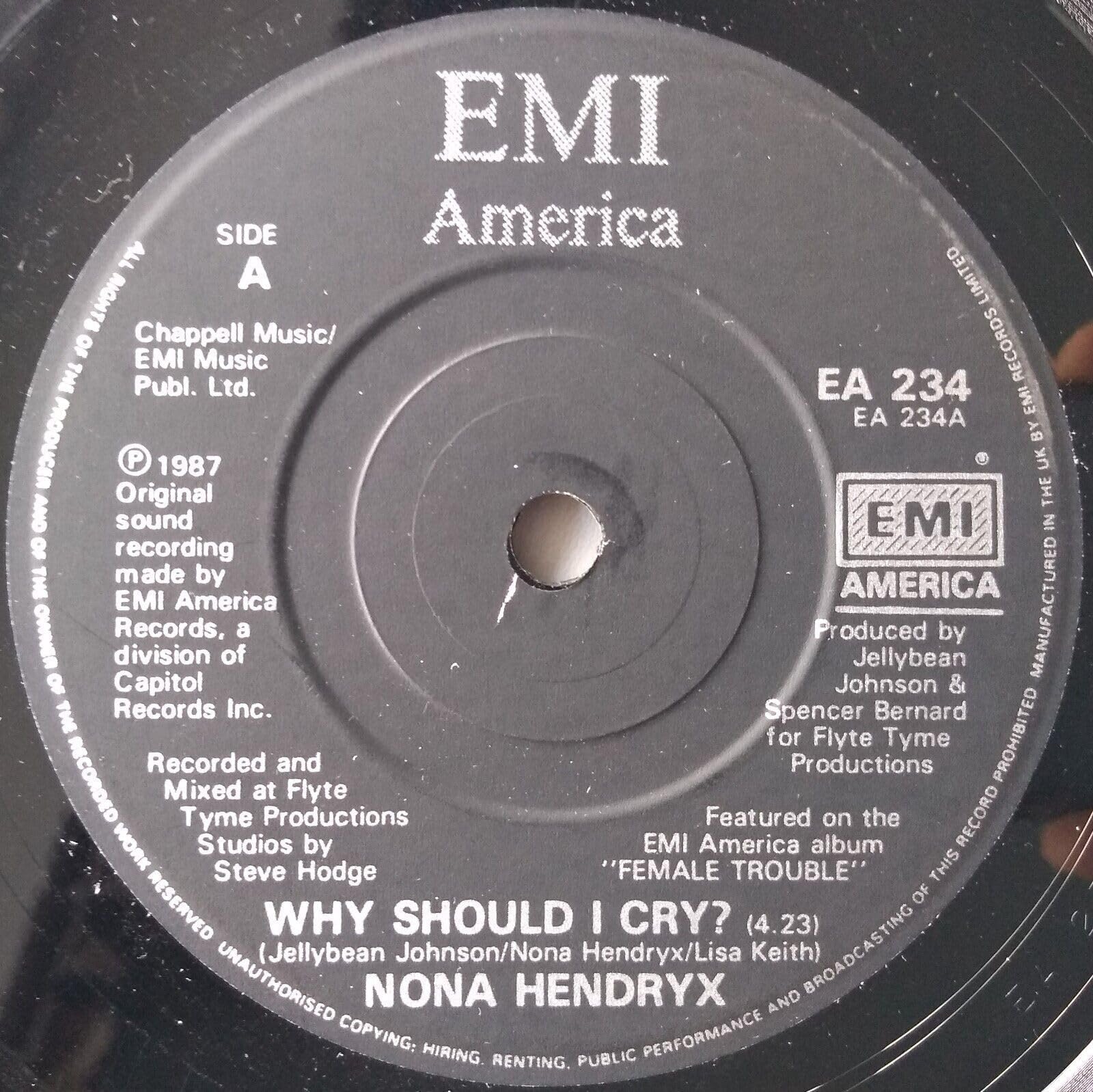 Nona Hendryx – Why Should I Cry? (EMI 1987) 7" vinyl single VG/-
