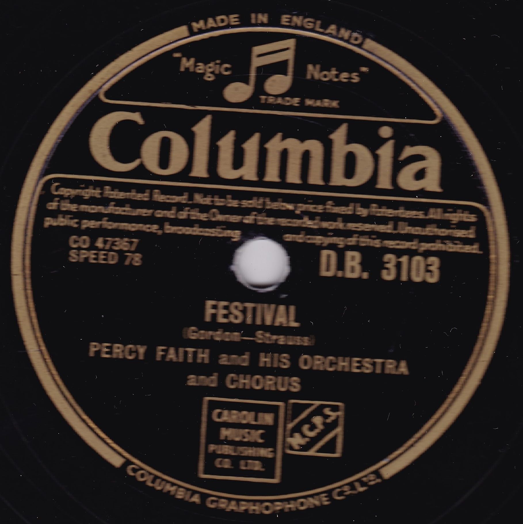 Percy Faith And His Orchestra - Delicado (Columbia 1952) 10" 78RPM shellac single VG/-