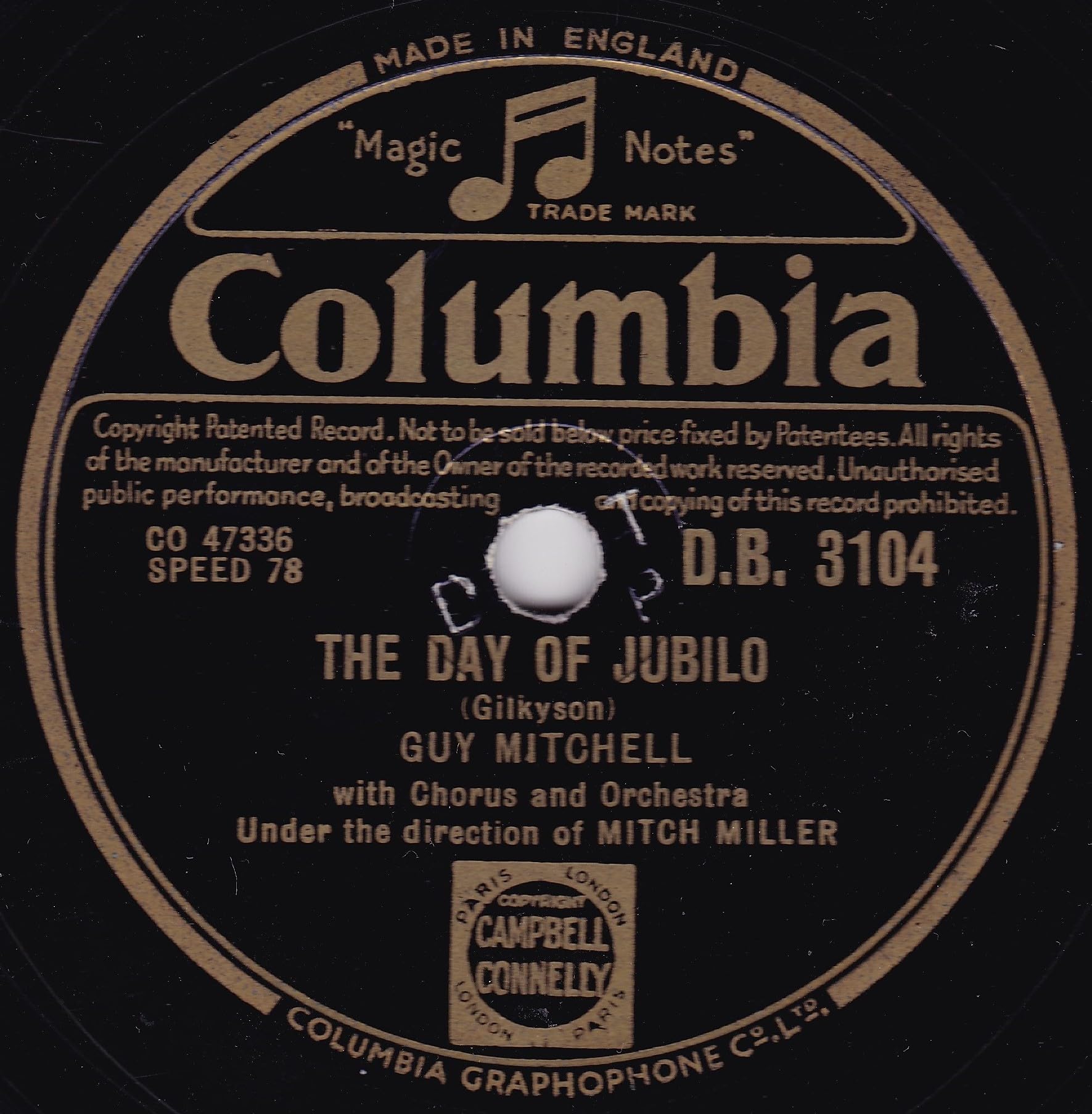 Guy Mitchell - The Day of Jubilo (Columbia 1952) 10" 78 RPM shellac single VG/-