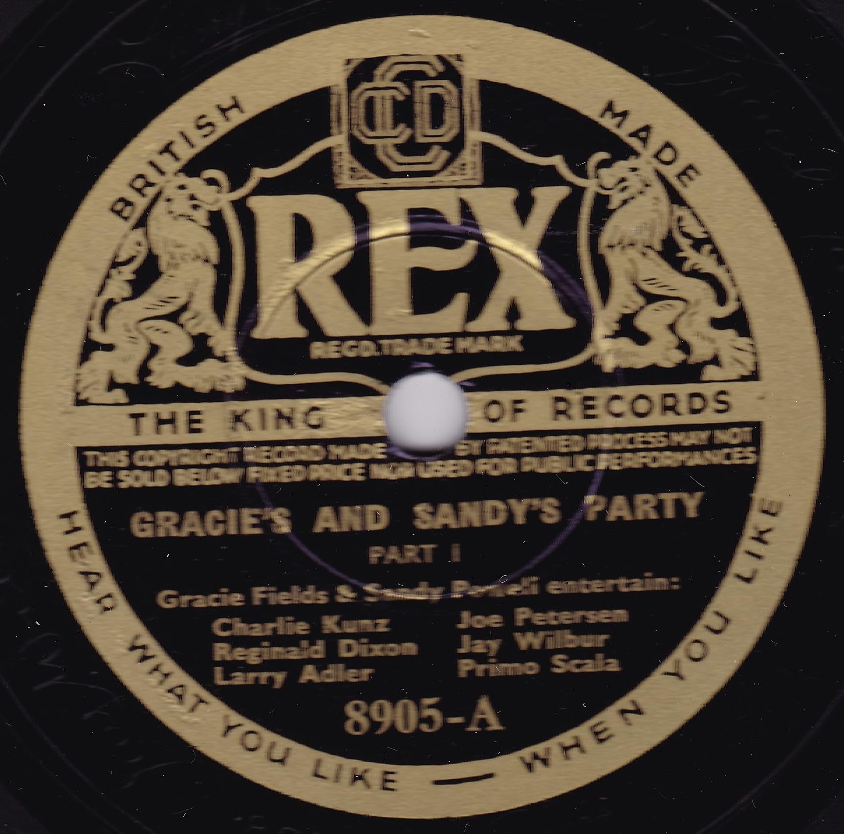 Gracie Fields & Sandy Powell - Gracie's and Sandy's Party, Part 1 (Rex 1936) 10" 78RPM shellac single VG/-