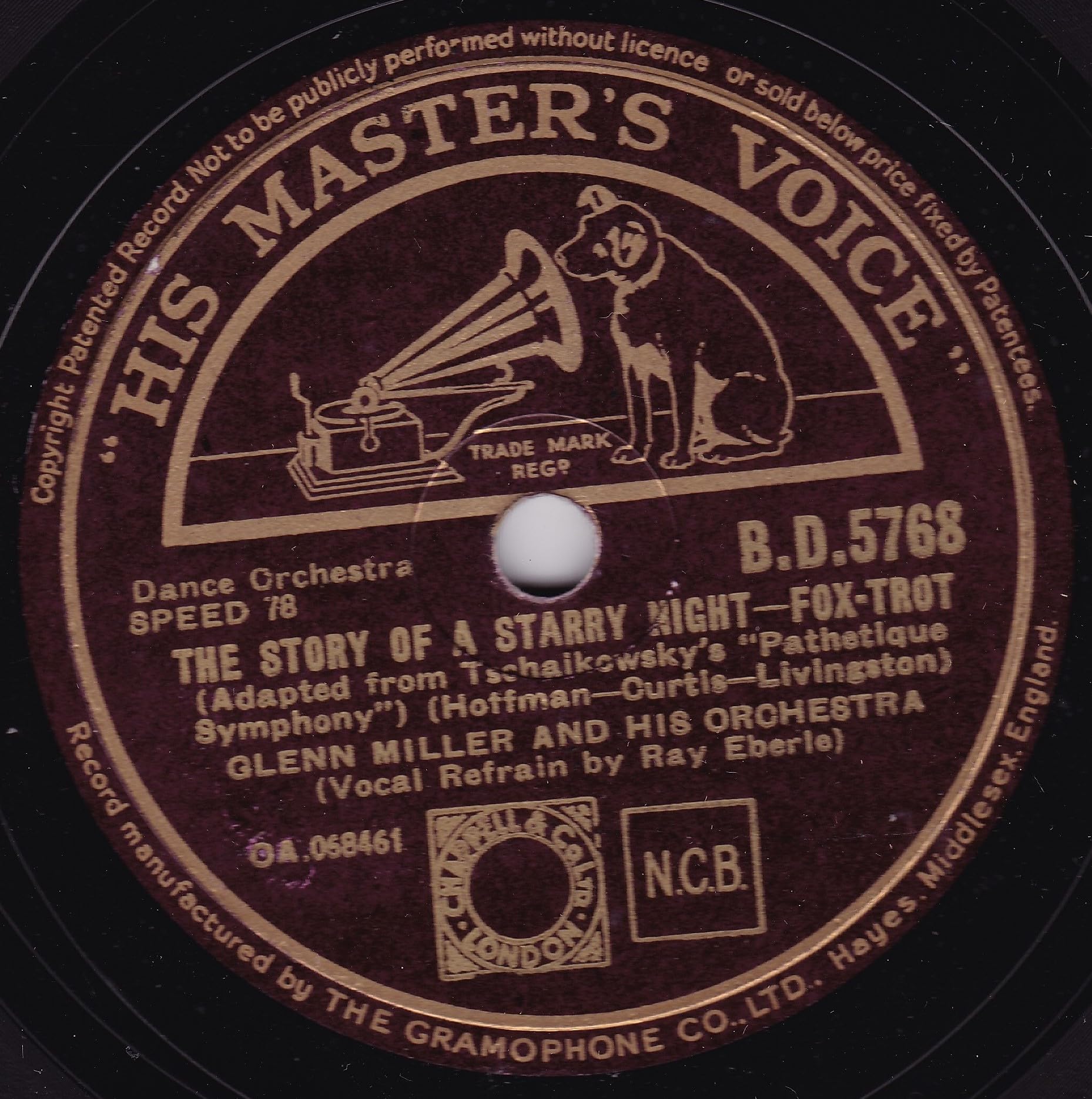 Glenn Miller And His Orchestra – Beethoven's Moonlight Sonata (HMV) 10" 78RPM shellac single VG/-