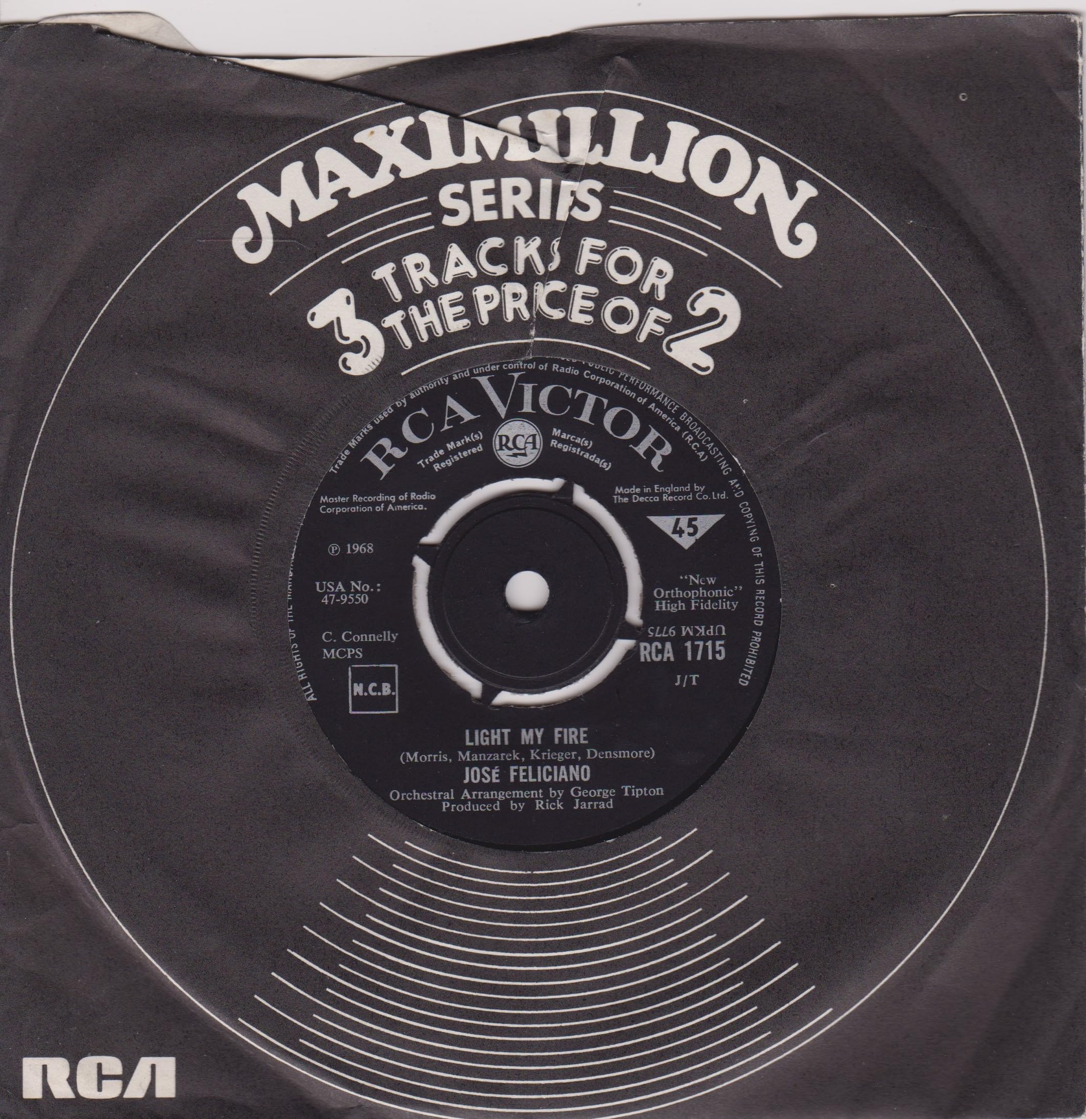 Jose Feliciano - Light My Fire (RCA 1968) 7" vinyl single VG/-