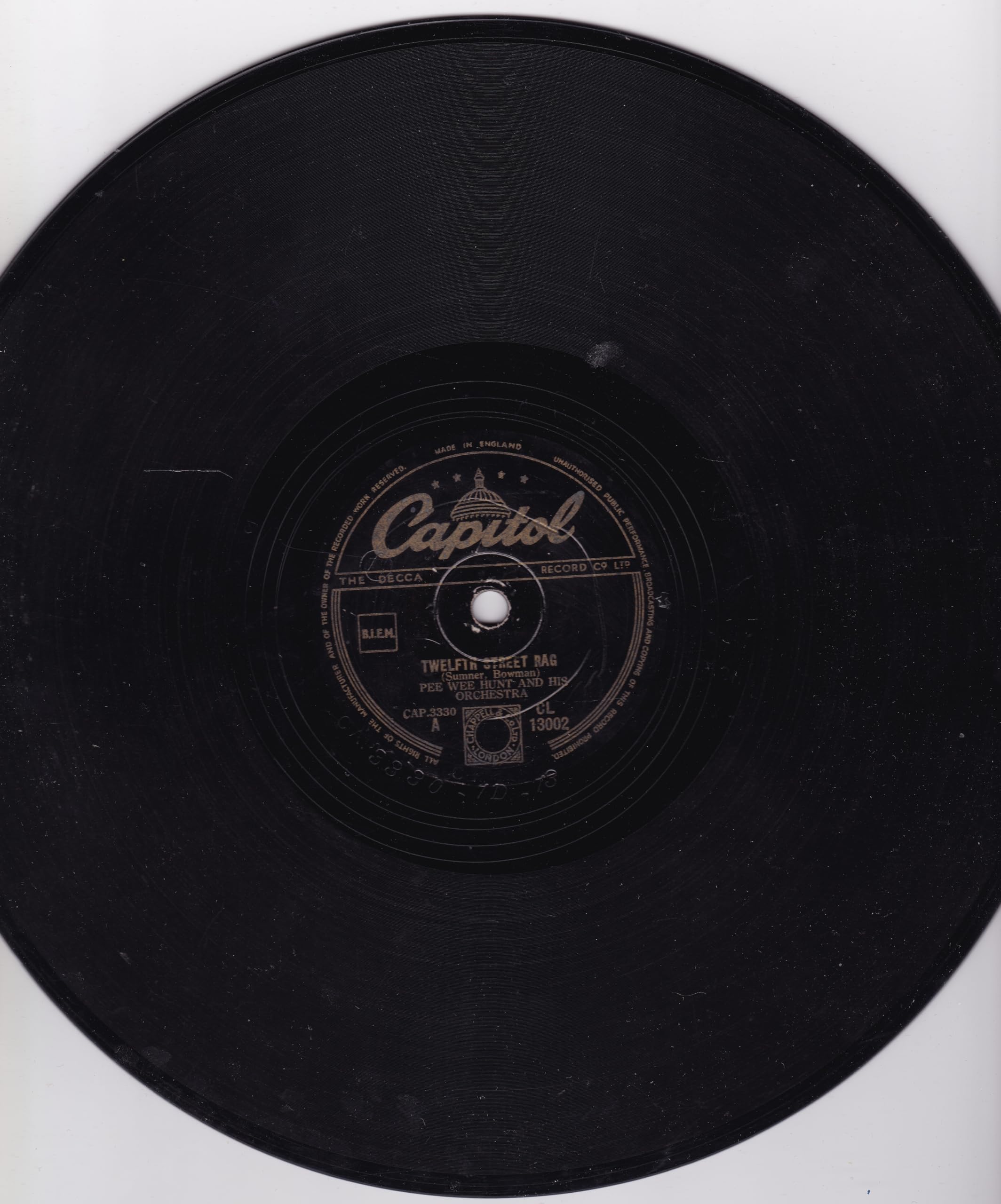 Pee Wee Hunt and His Orchestra - Twelfth Street Rag (Capitol 1948) 10" 78RPM shellac single VG/-