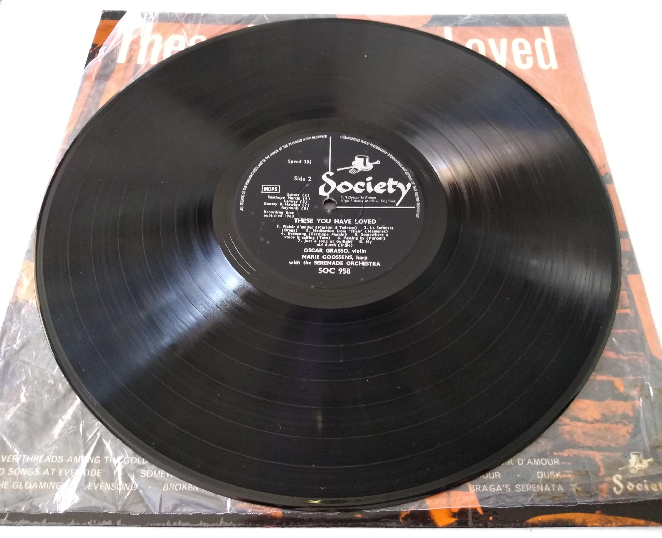 Oscar Grasso With Marie Goossens With The Serenade Orchestra ‎– These You Have Love (Society 1963) 12" vinyl LP VG/VG