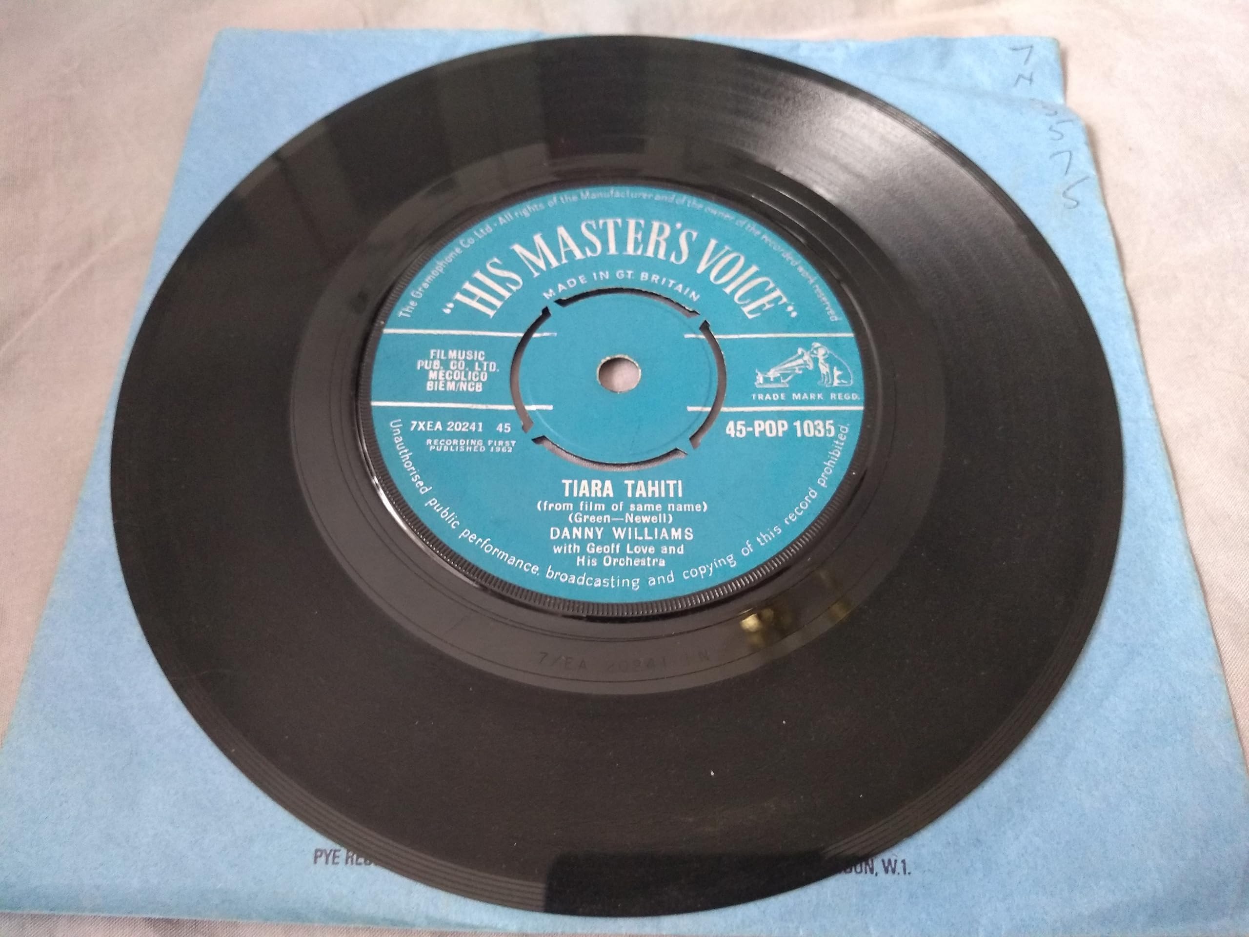 Danny Williams - Tears Vinyl (HMV 1962) 7" vinyl single VG/-