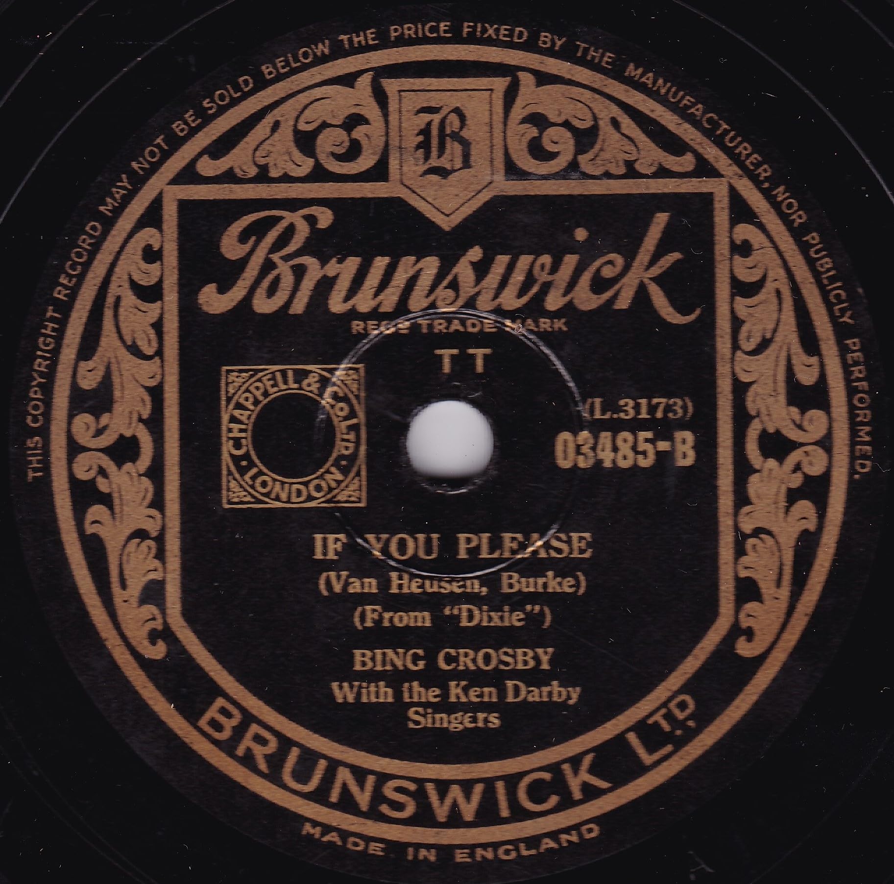 Bing Crosby With The Ken Darby Singers ‎– Sunday, Monday, Or Always (Brunswick) 10" 78RPM shellac single VG/-