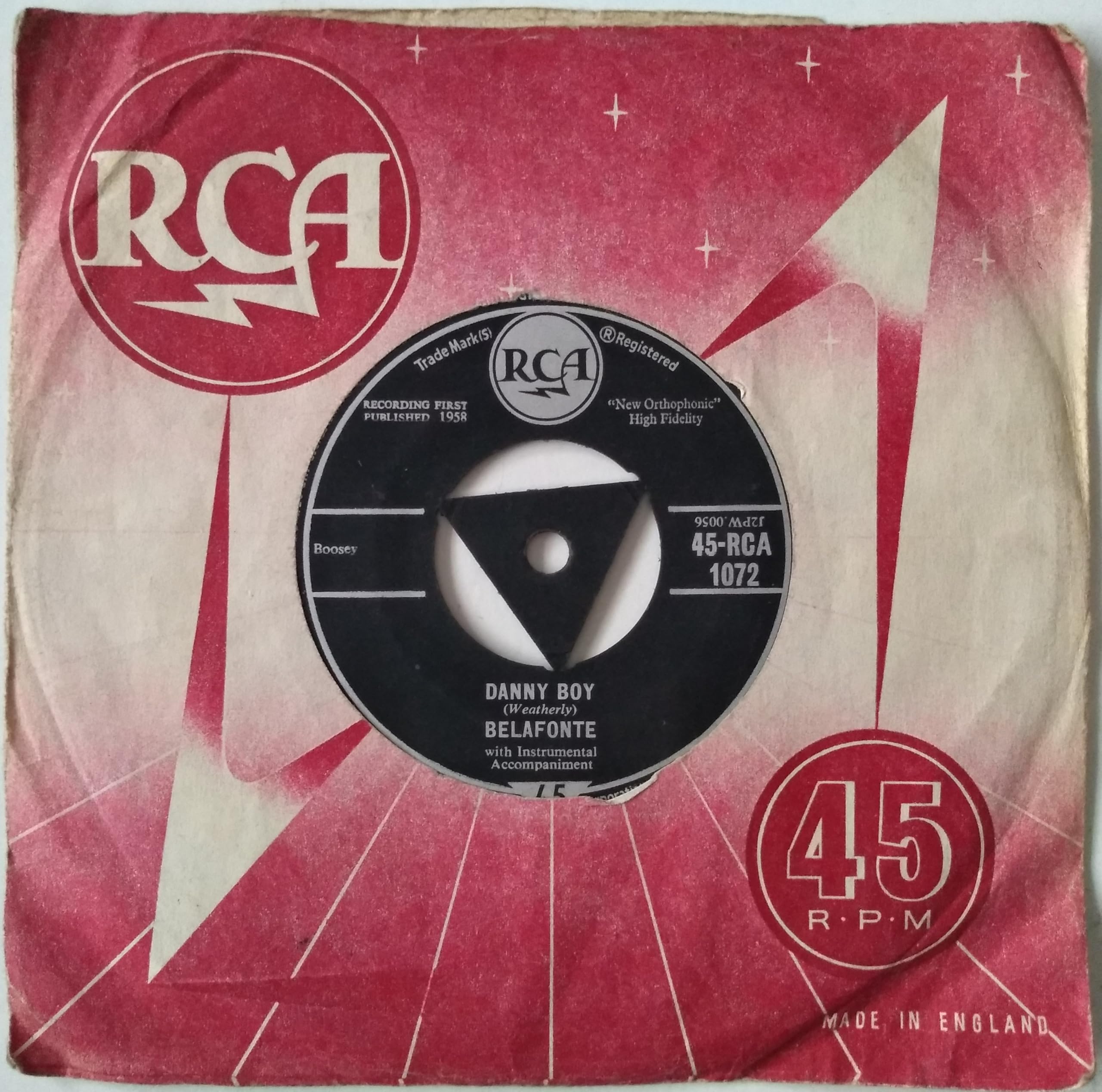 Harry Belafonte - Little Bernadette (RCA 1958) 7" vinyl single VG/VG