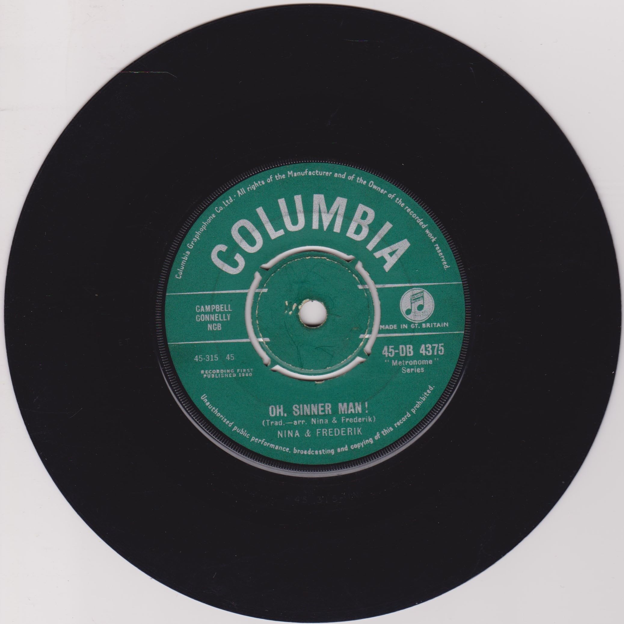 Nina & Frederik ‎– Mary's Boy Child (Columbia 1960) 7" vinyl single VG/-