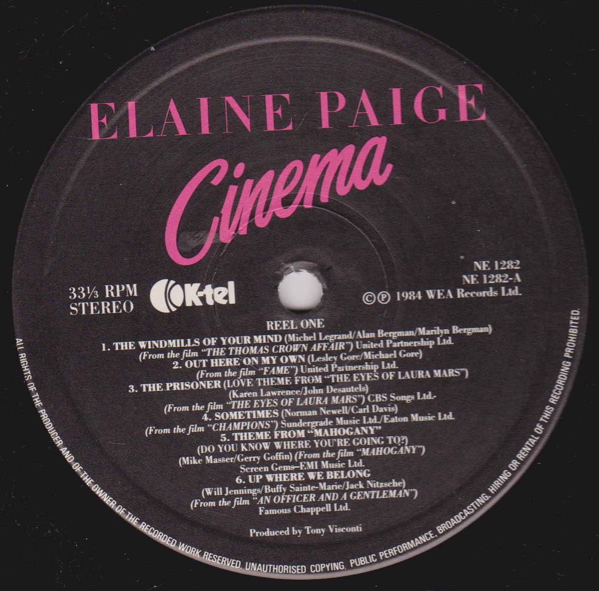 Elaine Paige – Cinema (K-Tel 1984) 12" vinyl LP VG/VG