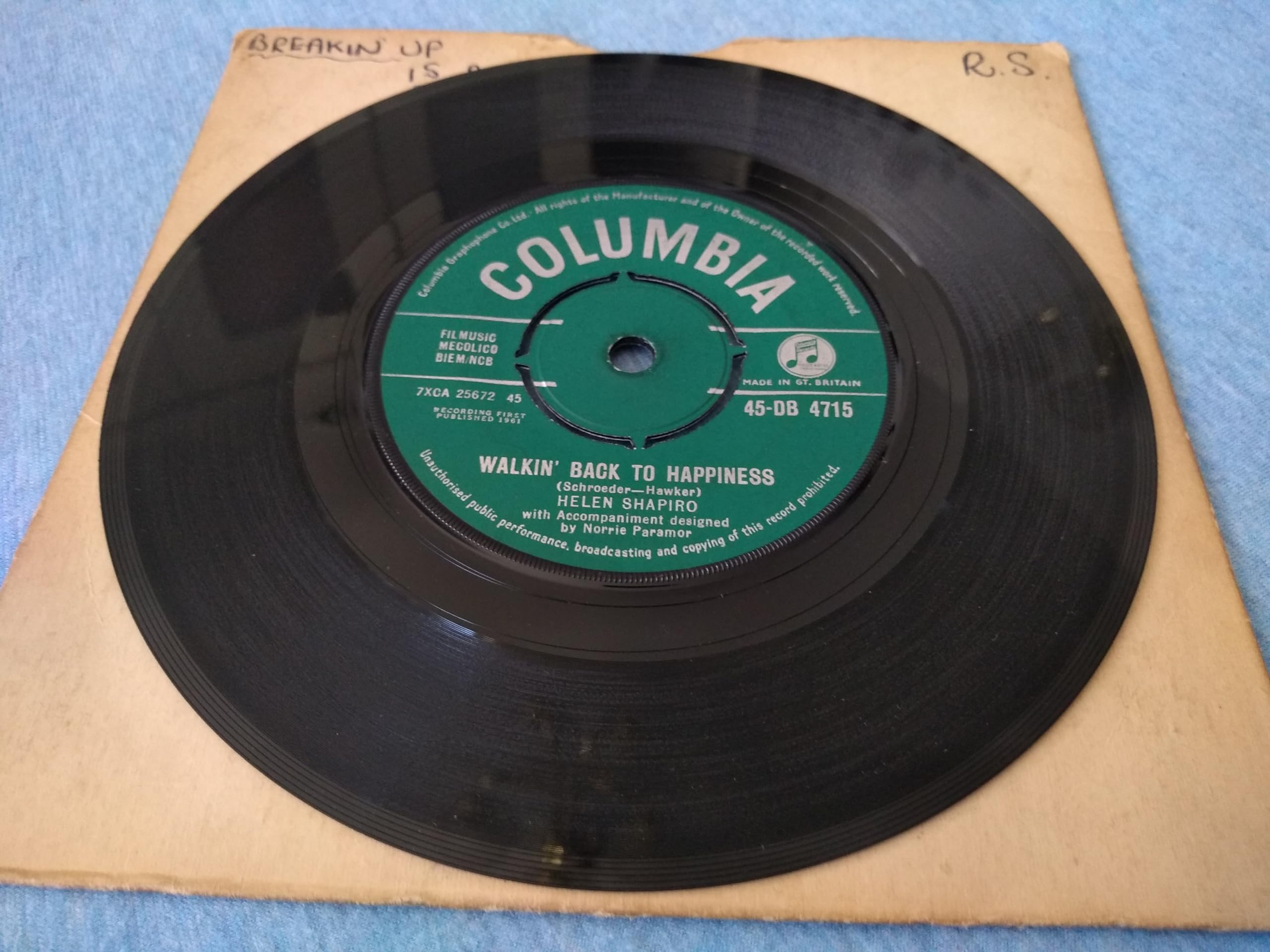 Helen Shapiro - Walkin' Back To Happiness (Columbia 1961) 7" vinyl single VG/-