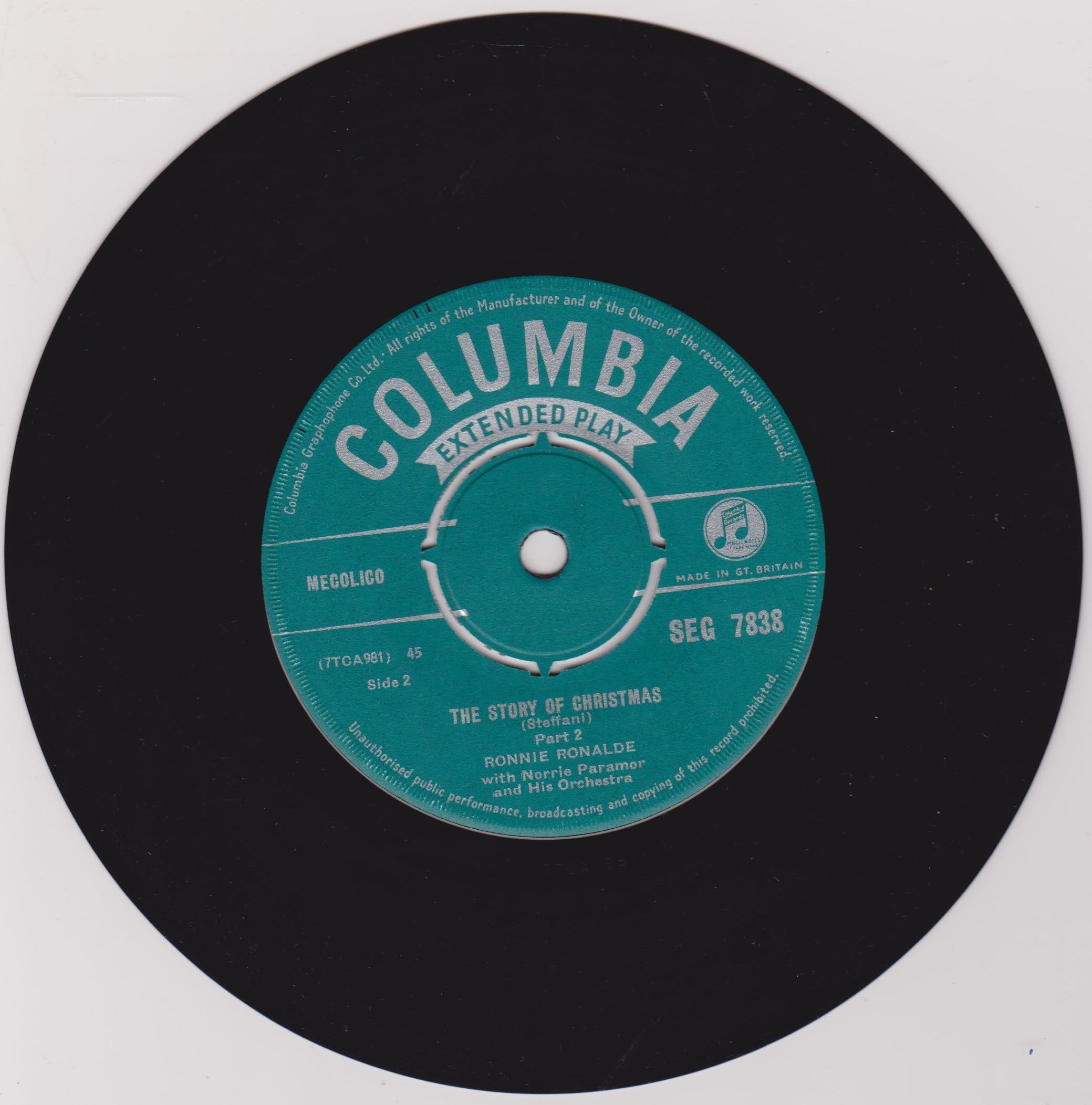 Ronnie Ronalde With Norrie Paramor And His Orchestra ‎– The Story Of Christmas (Columbia 1958) 7" vinyl EP VG/VG