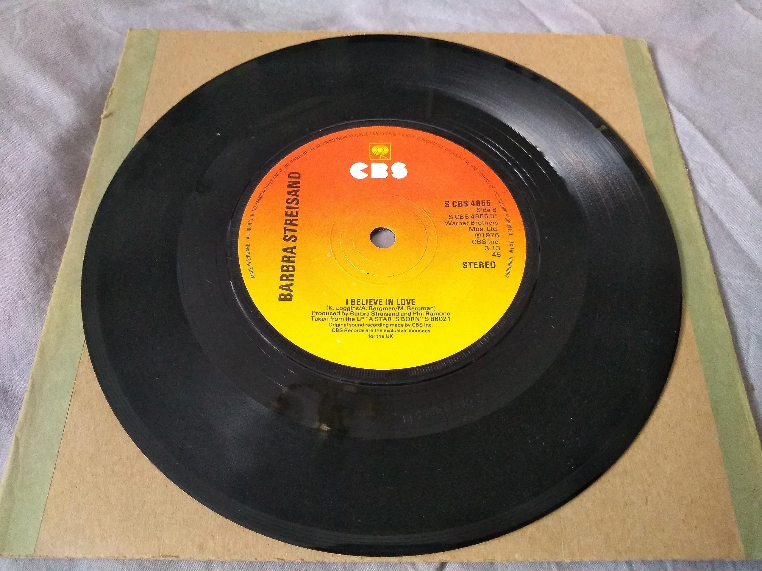 Barbra Streisand - Love Theme from 'A Star Is Born' (Evergreen) (CBS 1976) 7" vinyl single VG/-