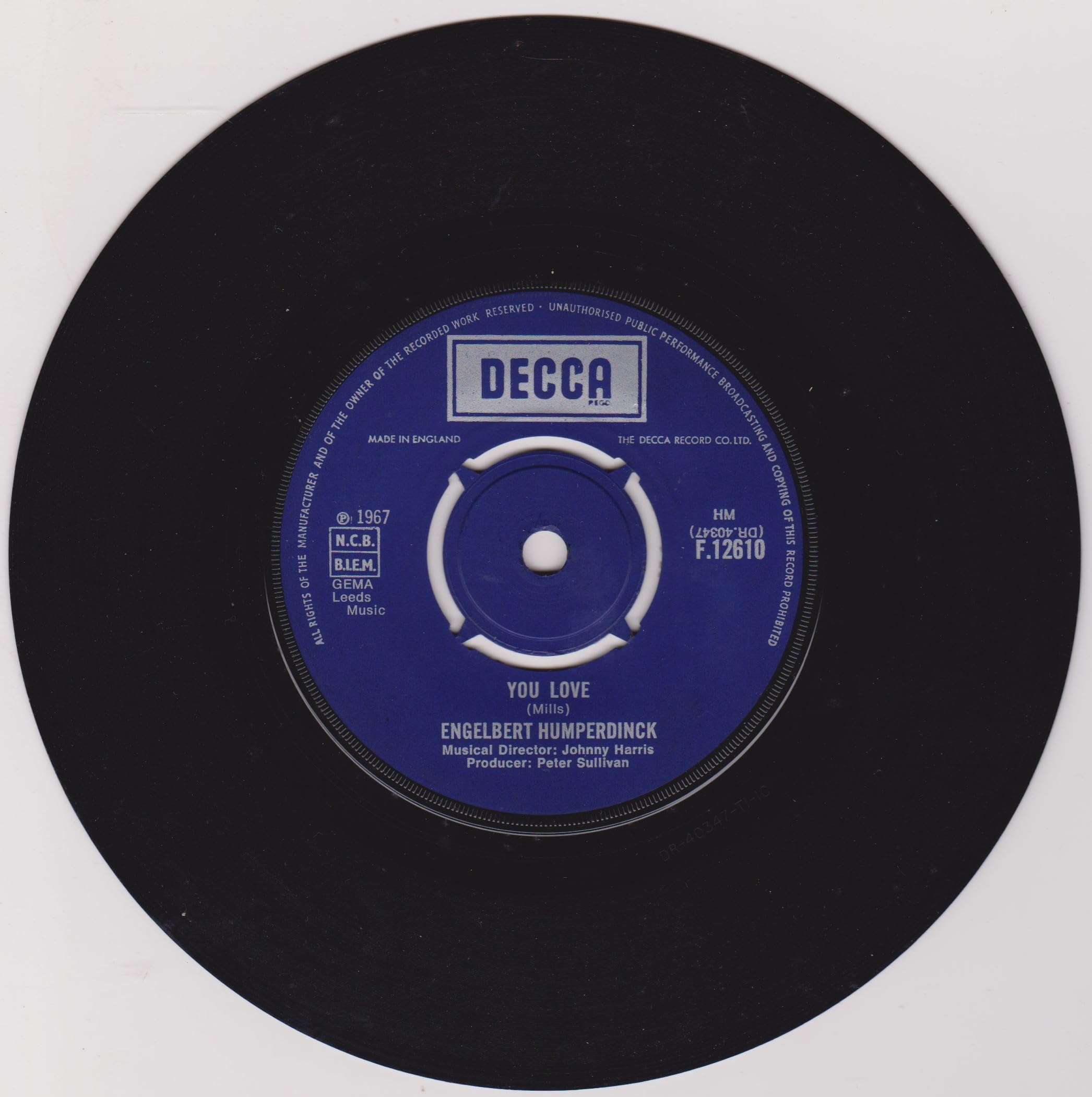 Engelbert Humperdinck – There Goes My Everything (Decca 1967) 7" vinyl single VG/-
