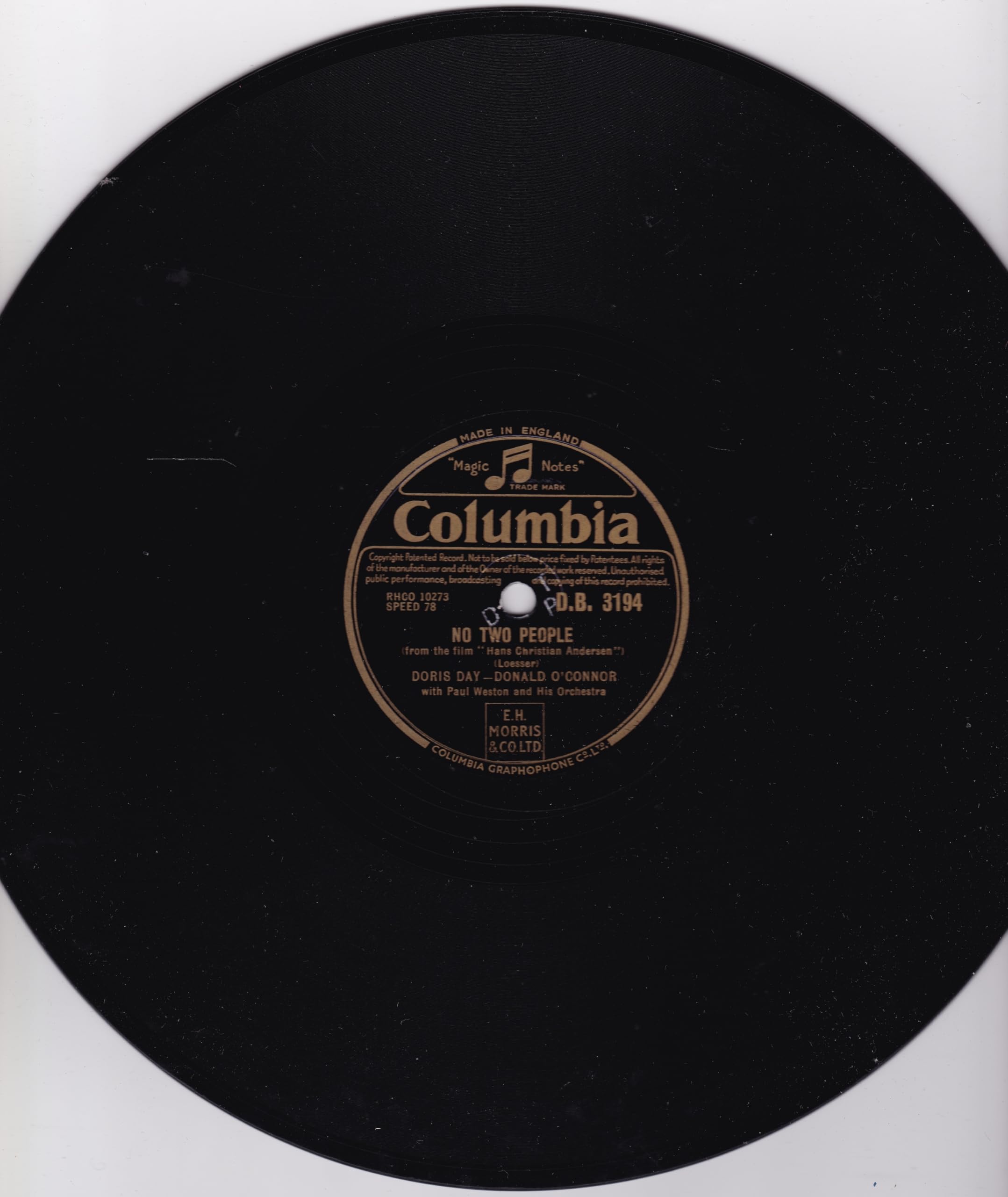 Doris Day, Donald O'Connor ‎– No Two People (Columbia 1952) 10" 78 RPM shellac single VG/-