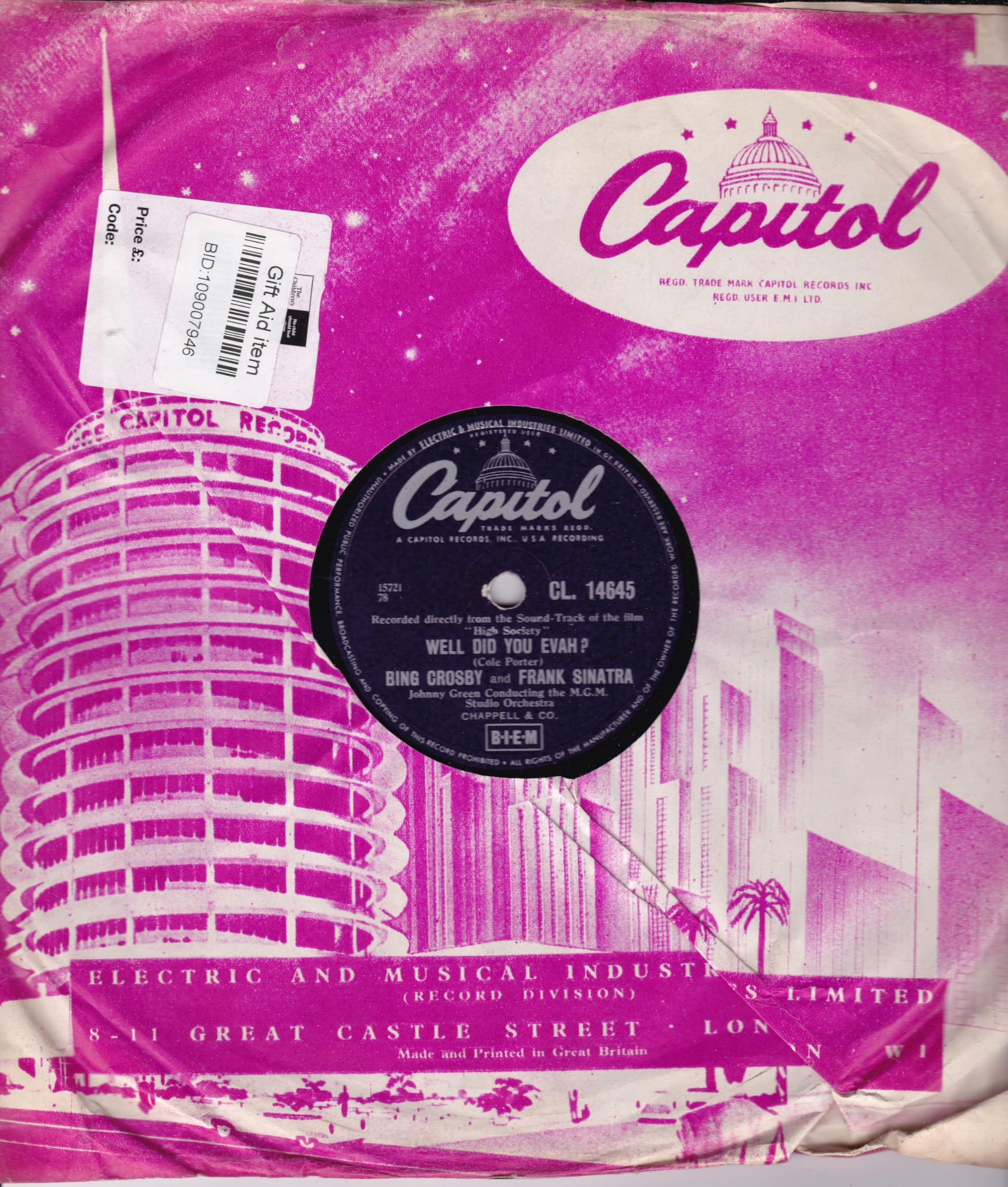 Bing Crosby And Grace Kelly - True Love (Capitol 1956) 10" 78RPM shellac single VGVG