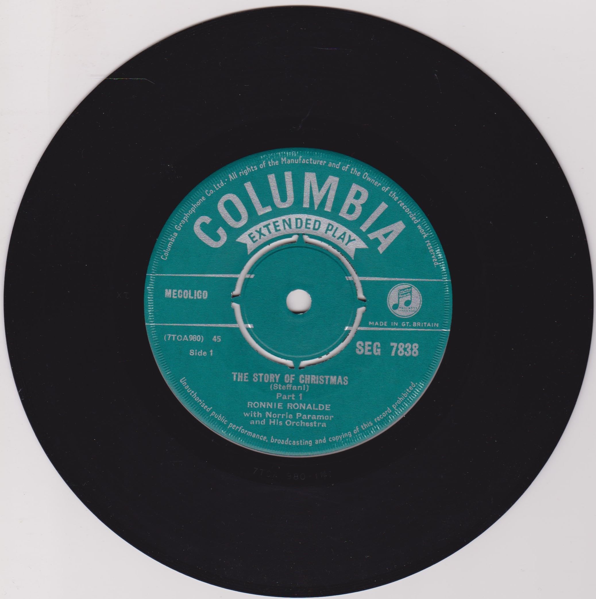 Ronnie Ronalde With Norrie Paramor And His Orchestra ‎– The Story Of Christmas (Columbia 1958) 7" vinyl EP VG/VG
