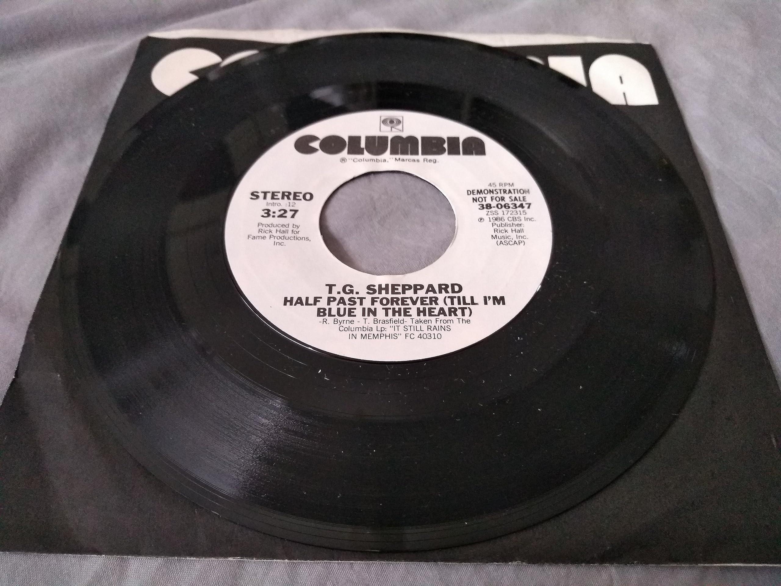 T.G. Sheppard - Half Past Forever (Till I’m Blue In The Heart) (Columbia) 7” vinyl US single VG/VG jukebox
