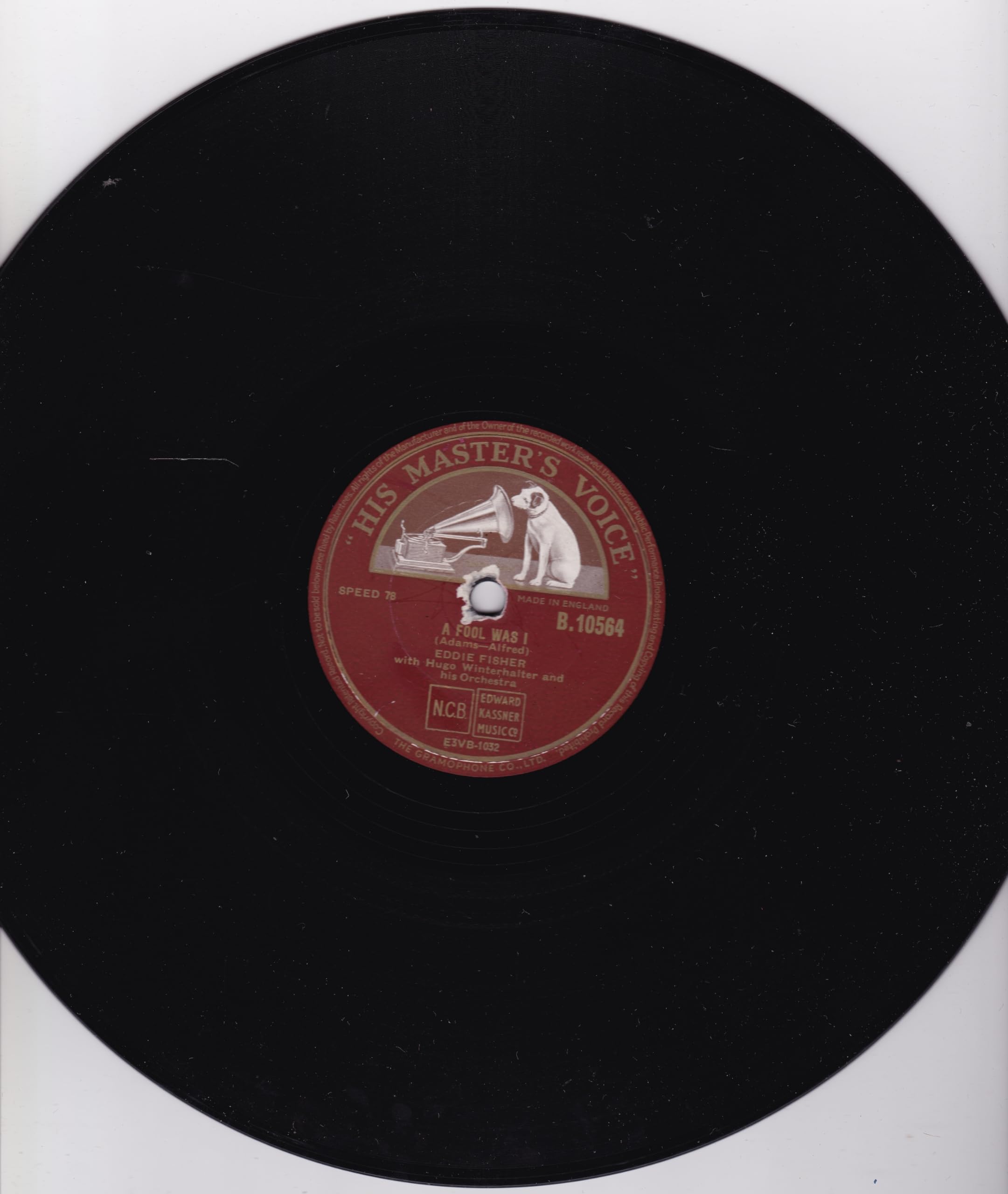 Eddie Fisher ‎– A Fool Was I (HMV 1953) 10" 78RPM shellac single VG/-