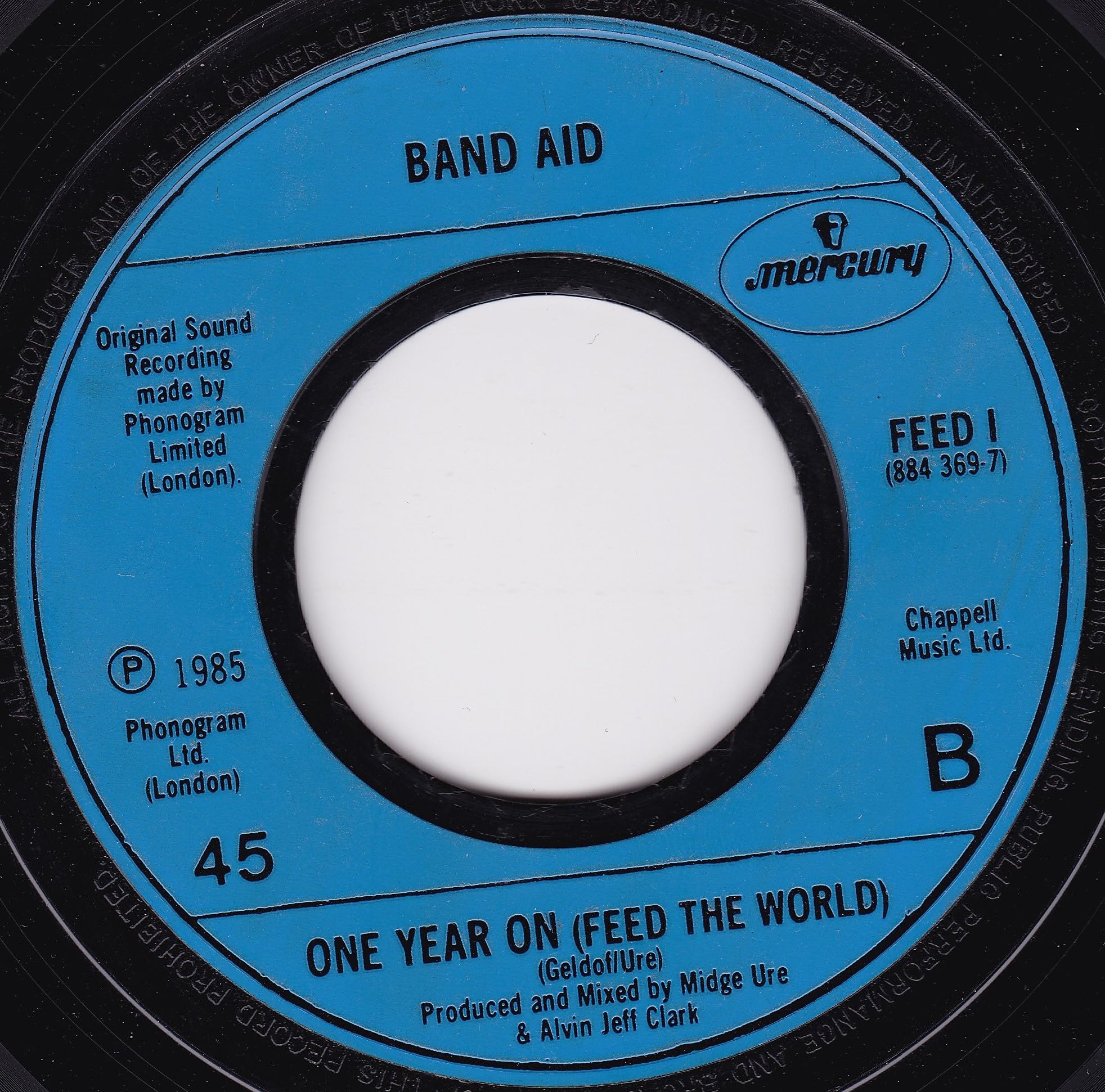Band Aid – Do They Know It's Christmas? (Mercury 1984) 7" vinyl single VG/- jukebox centre