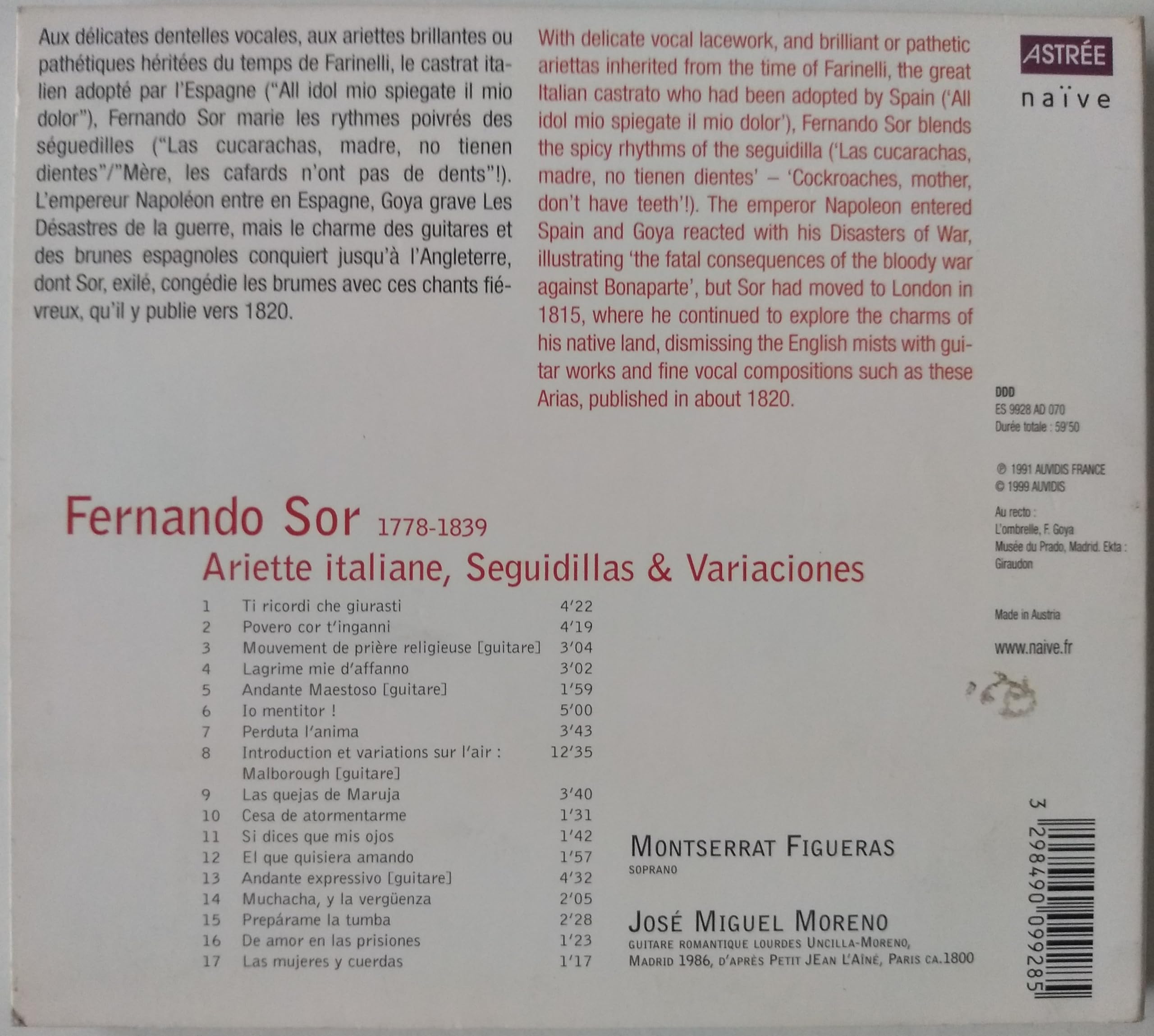 Fernando Sor, Montserrat Figueras, José Miguel Moreno - Ariette italiane, Seguidillas & Variaciones (1999) CD album