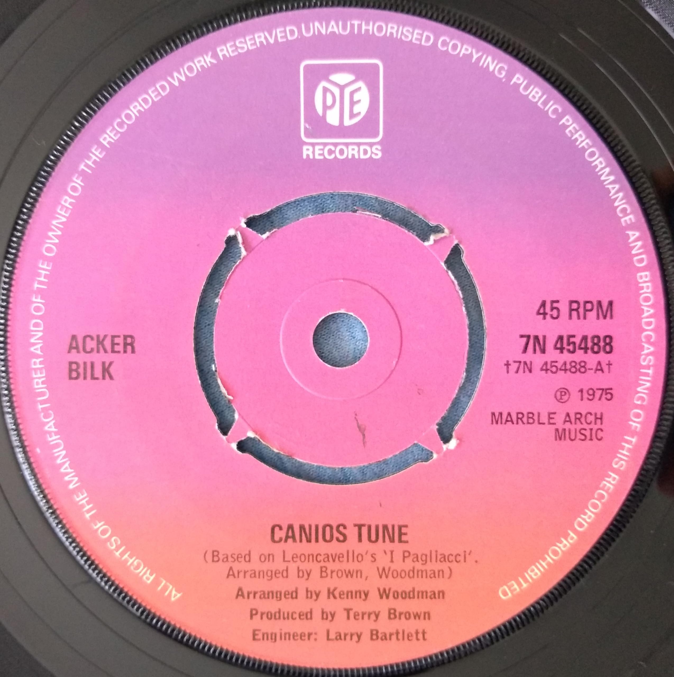 Acker Bilk – Canios Tune (Pye 1975) 7" vinyl single VG/-
