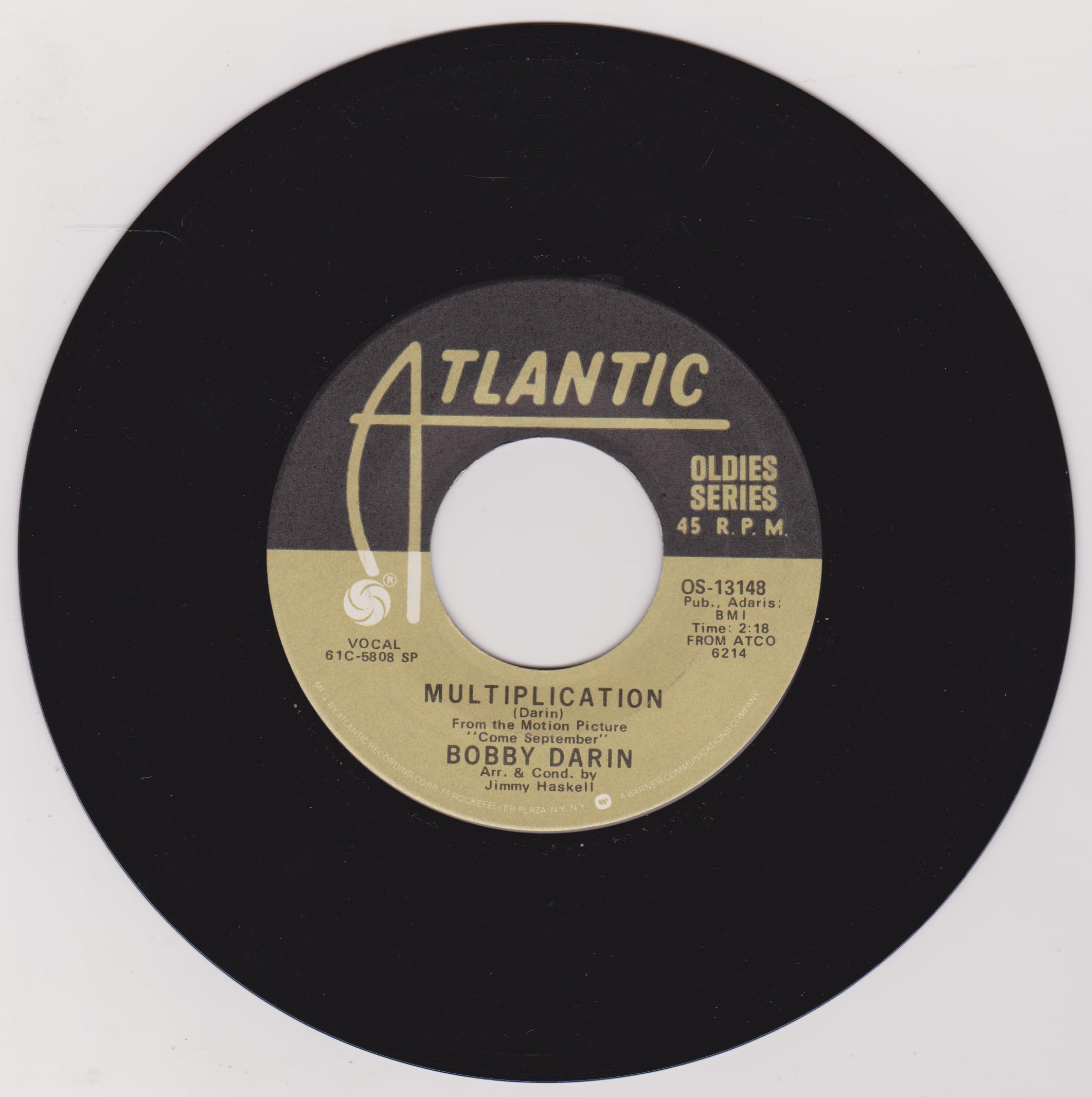 Bobby Darin – Multiplication (Atlantic) 7" US vinyl single VG/VG jukebox centre