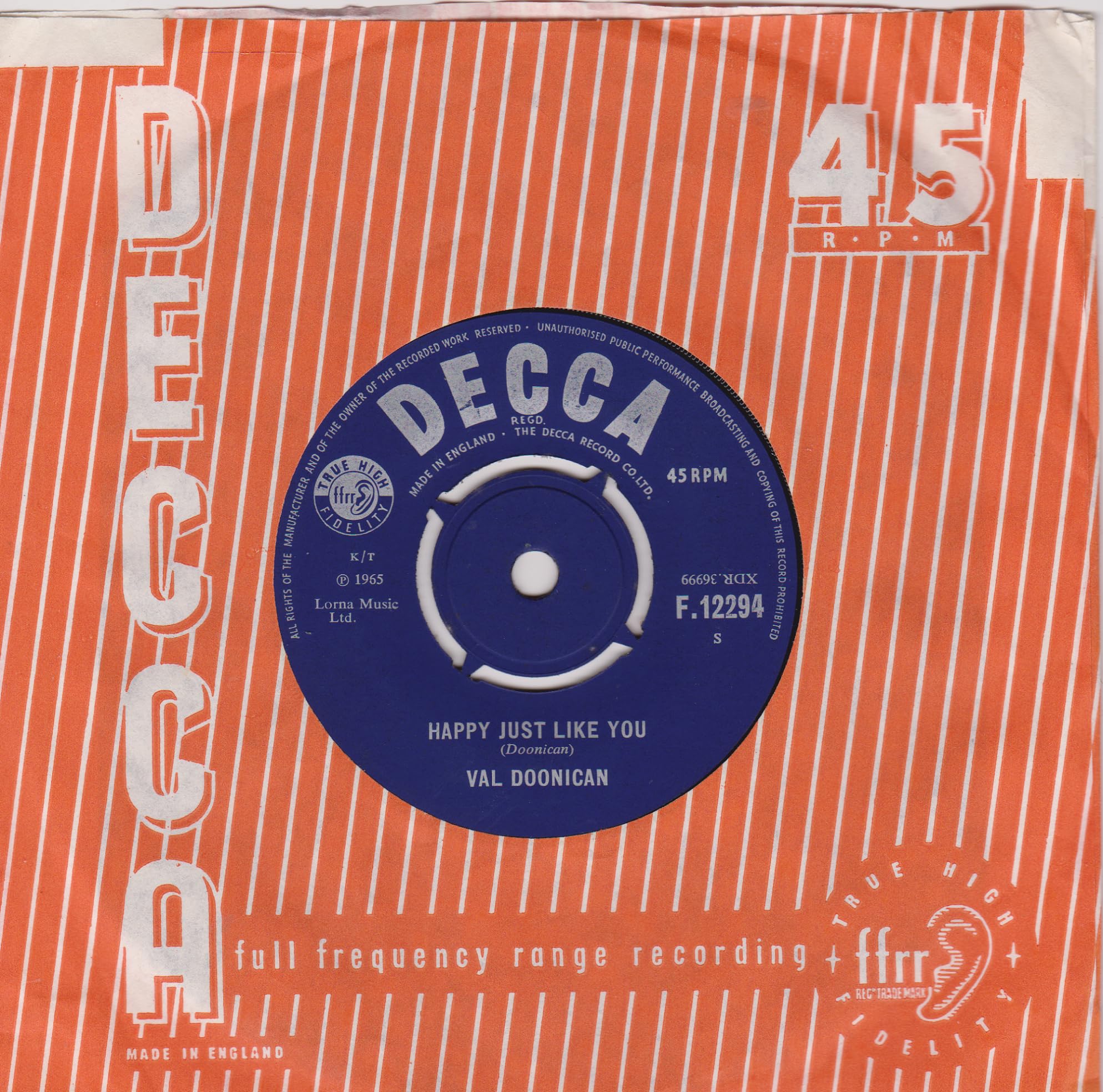 Val Doonican - Just To Satisfy You (Decca 1965) 7" vinyl single VG/VG