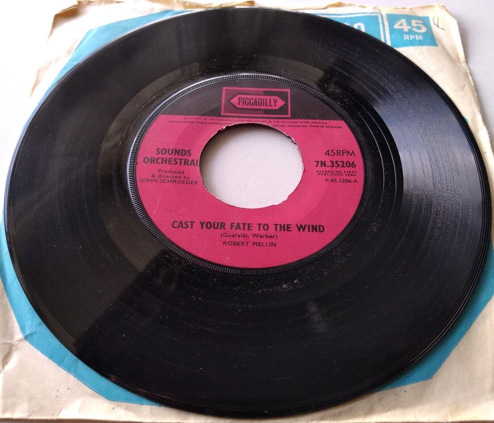 Sounds Orchestral - Cast Your Fate To The Wind  (Piccadilly 1964) 7" vinyl single VG/- jukebox centre