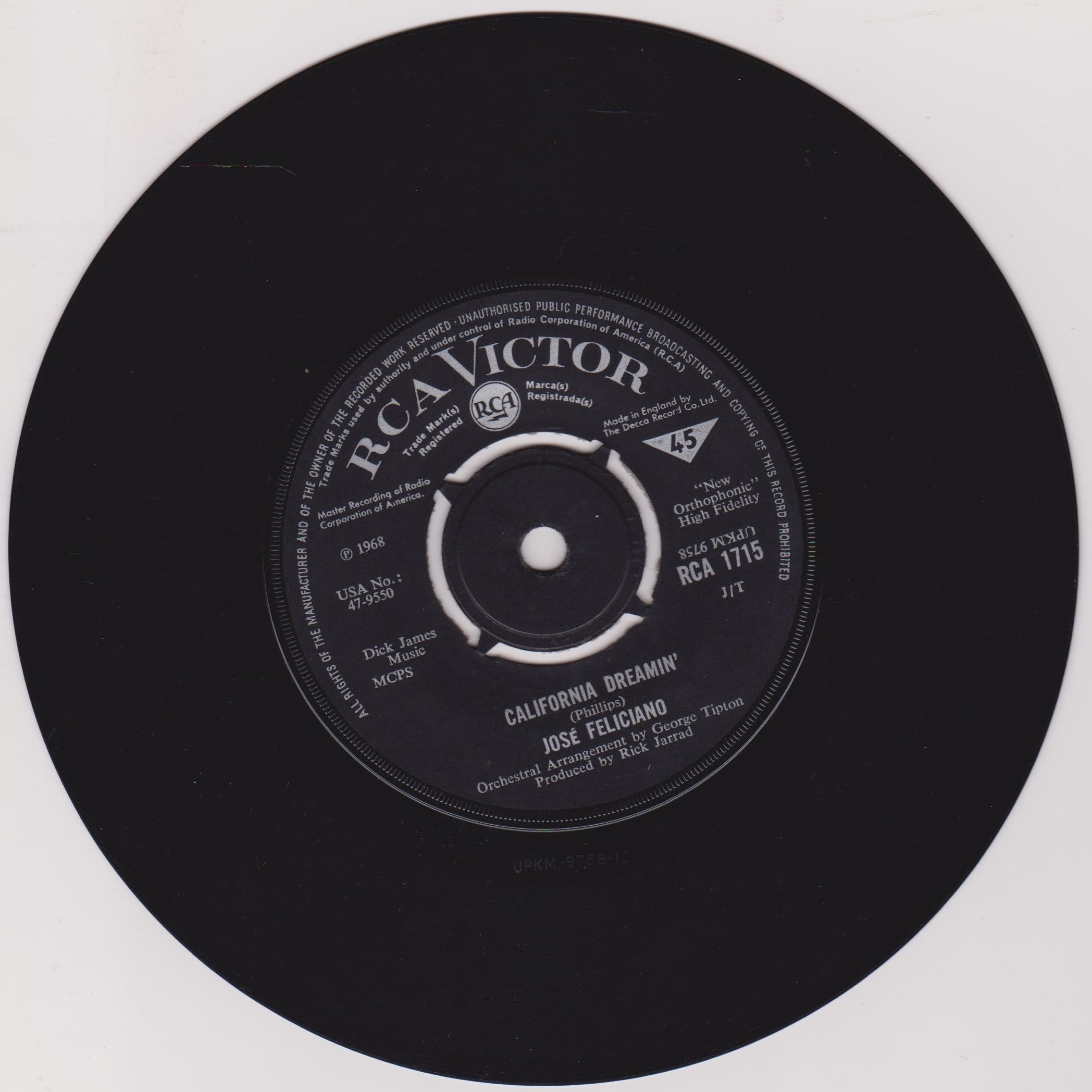 Jose Feliciano - Light My Fire (RCA 1968) 7" vinyl single VG/-