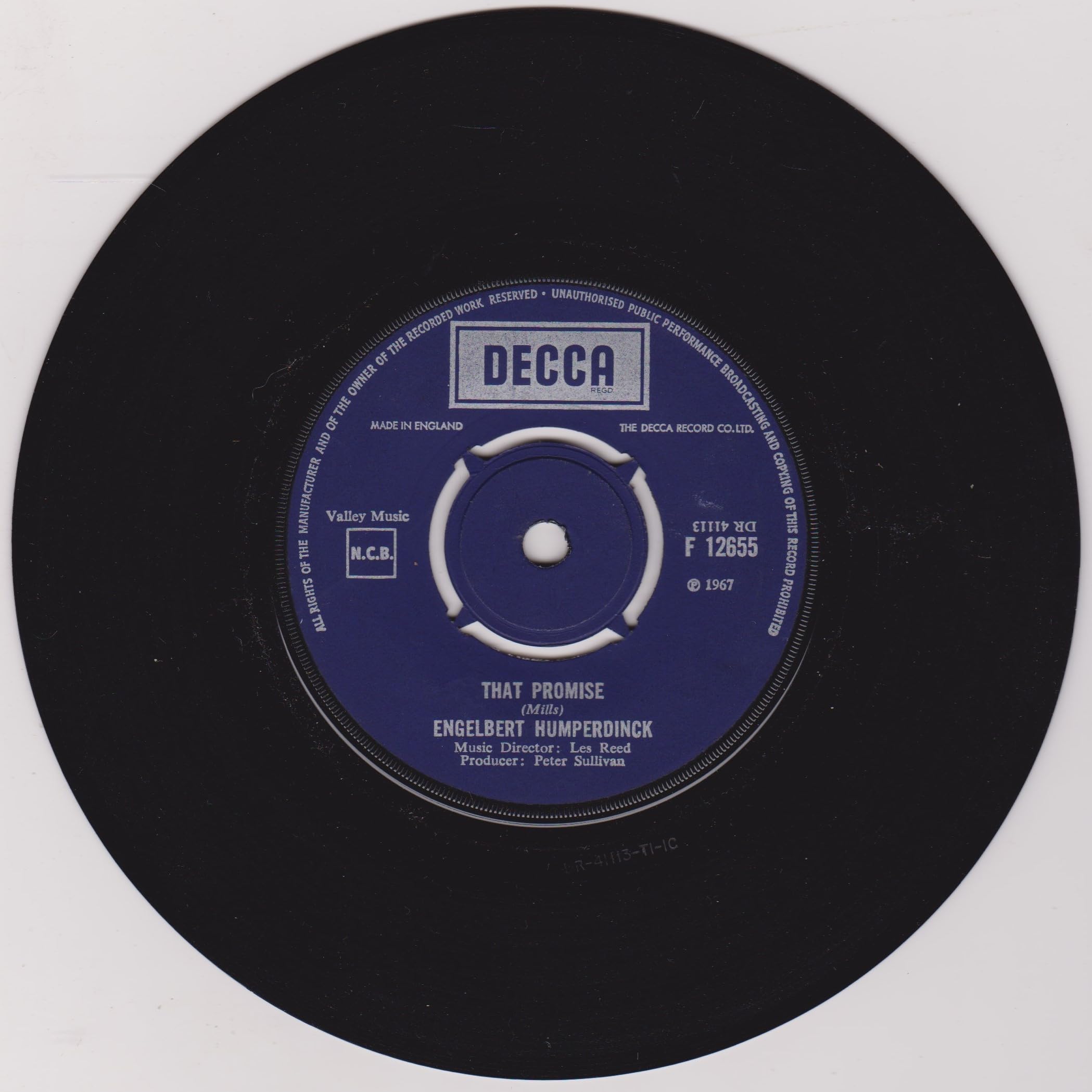 Engelbert Humperdinck - The Last Waltz (Decca 1967) 7" vinyl single VG/G+
