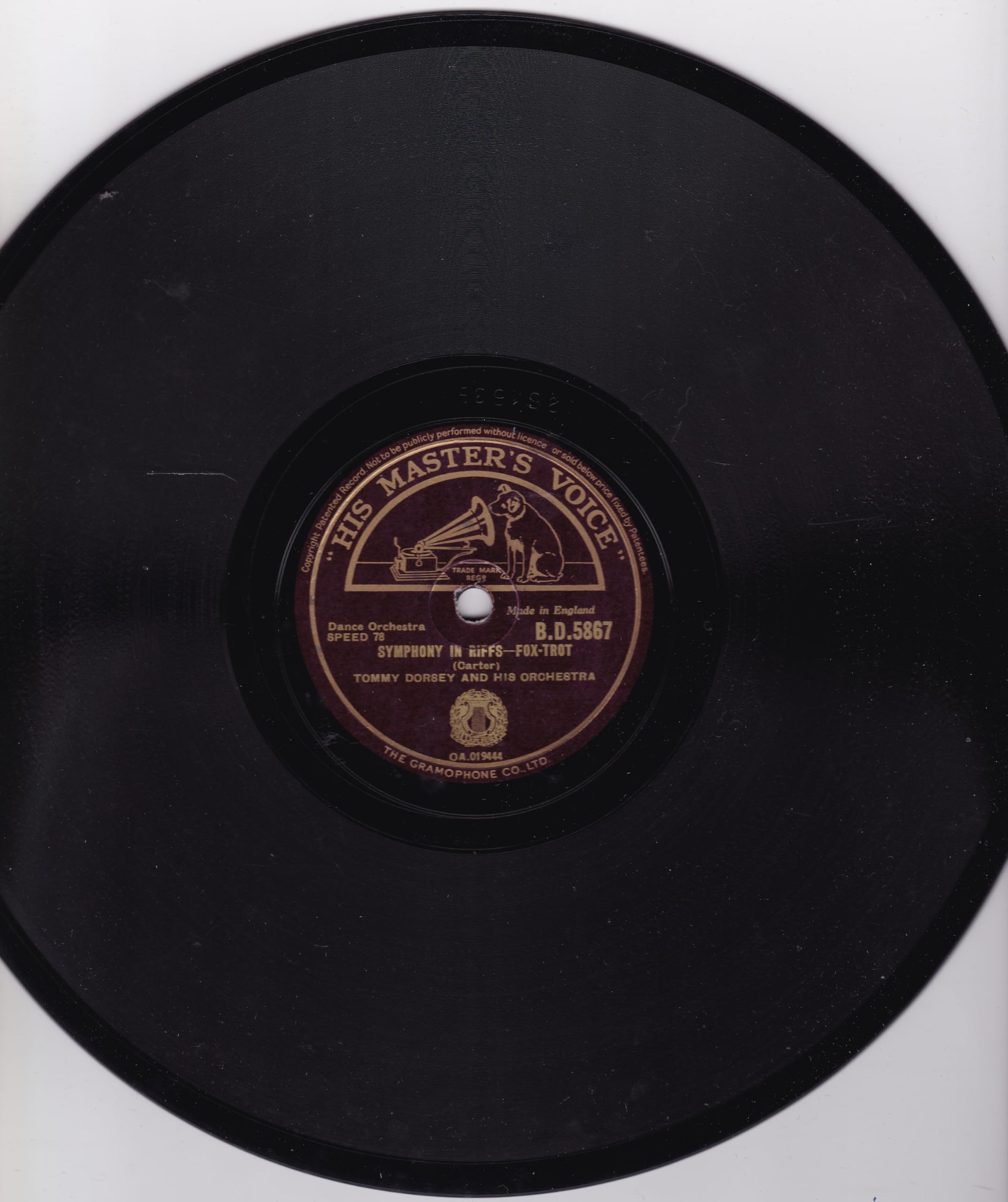 Tommy Dorsey and His Orchestra - Symphony in Riffs (Fox-Trot) (HMV 1944) 10" 78 RPM shellac single VG/-