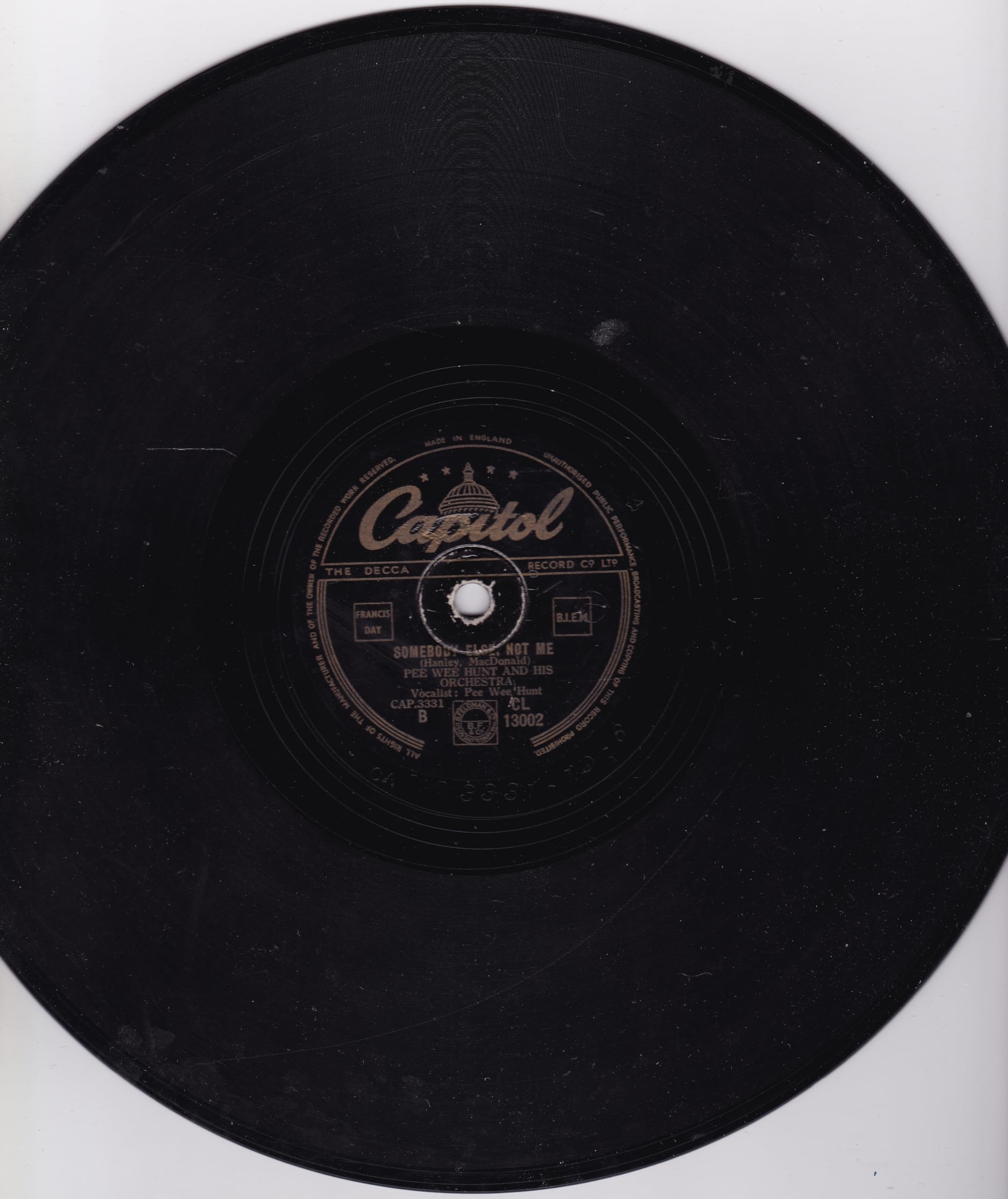 Pee Wee Hunt and His Orchestra - Twelfth Street Rag (Capitol 1948) 10" 78RPM shellac single VG/-
