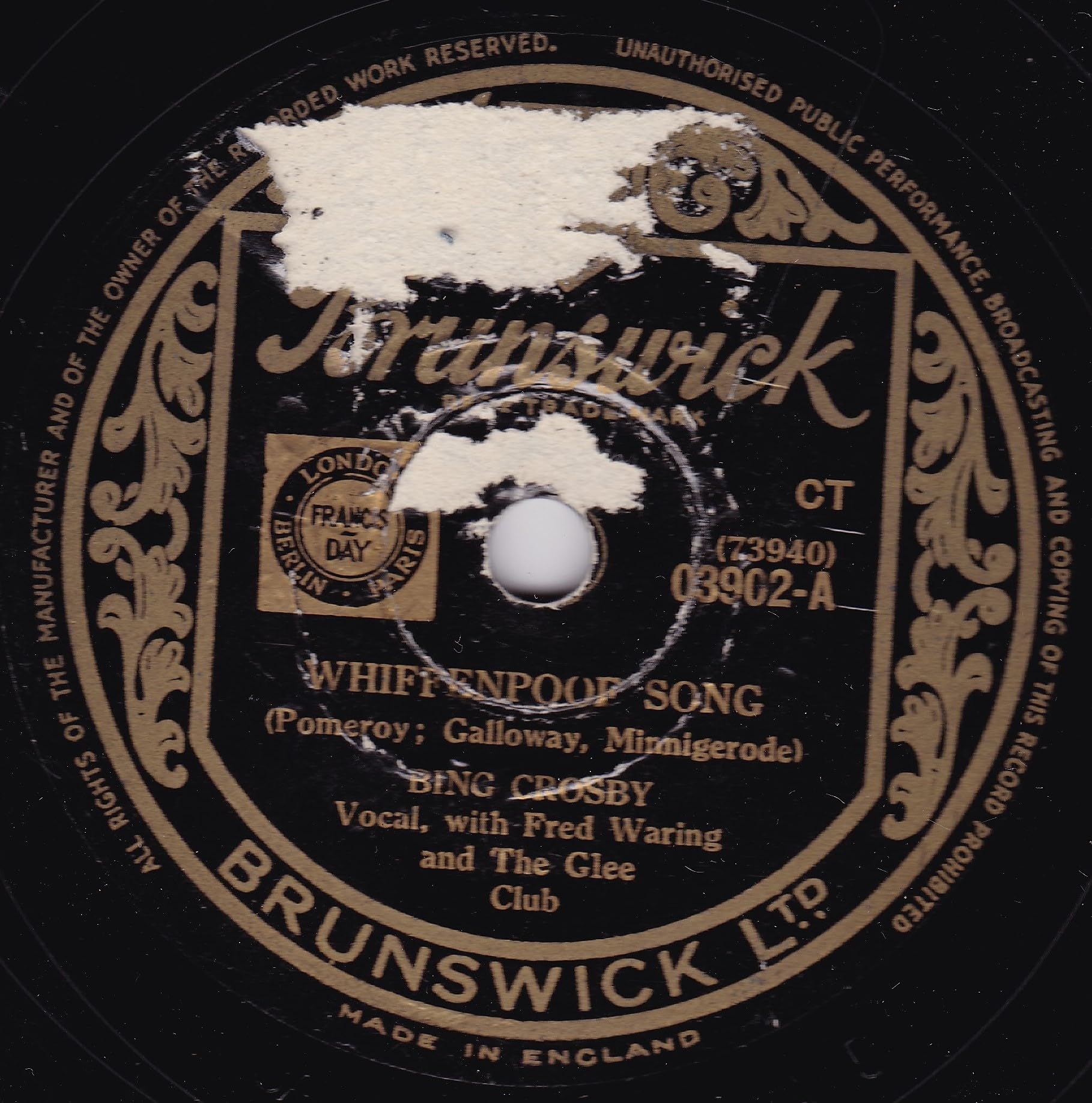 Bing Crosby - Whiffenpoof Song (Brunswick 1948) 10" 78RPM shellac single VG/-