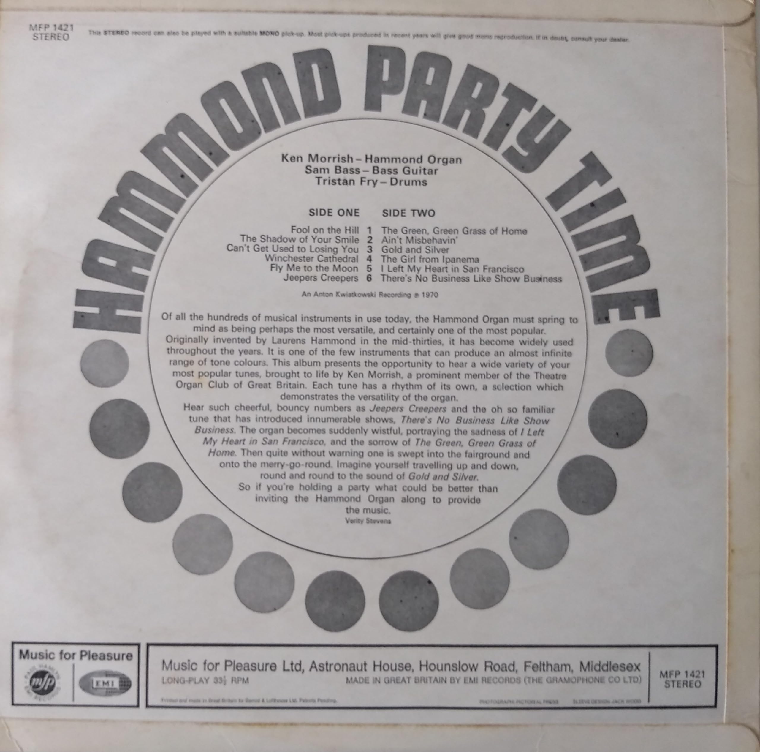 Ken Morrish ‎– Hammond Party Time (MFP 1970) 12" vinyl LP VG/VG