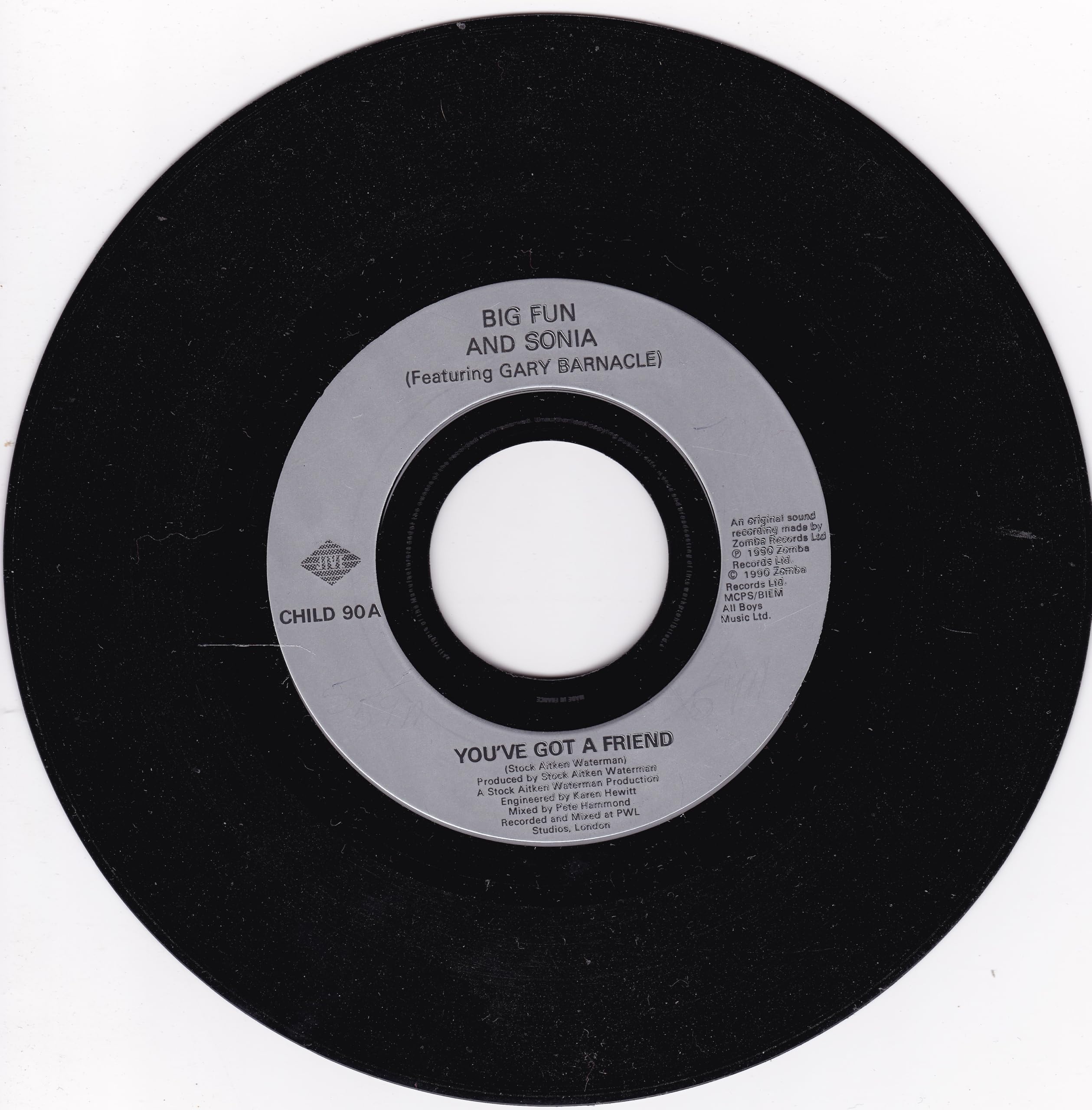 Big Fun and Sonia – You've Got a Friend (Jive 1990) 7" vinyl single VG/- jukebox centre