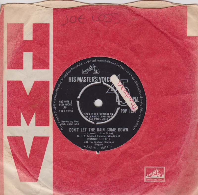 Ronnie Hilton – Don't Let The Rain Come Down (HMV 1964) 7" vinyl single VG/VG