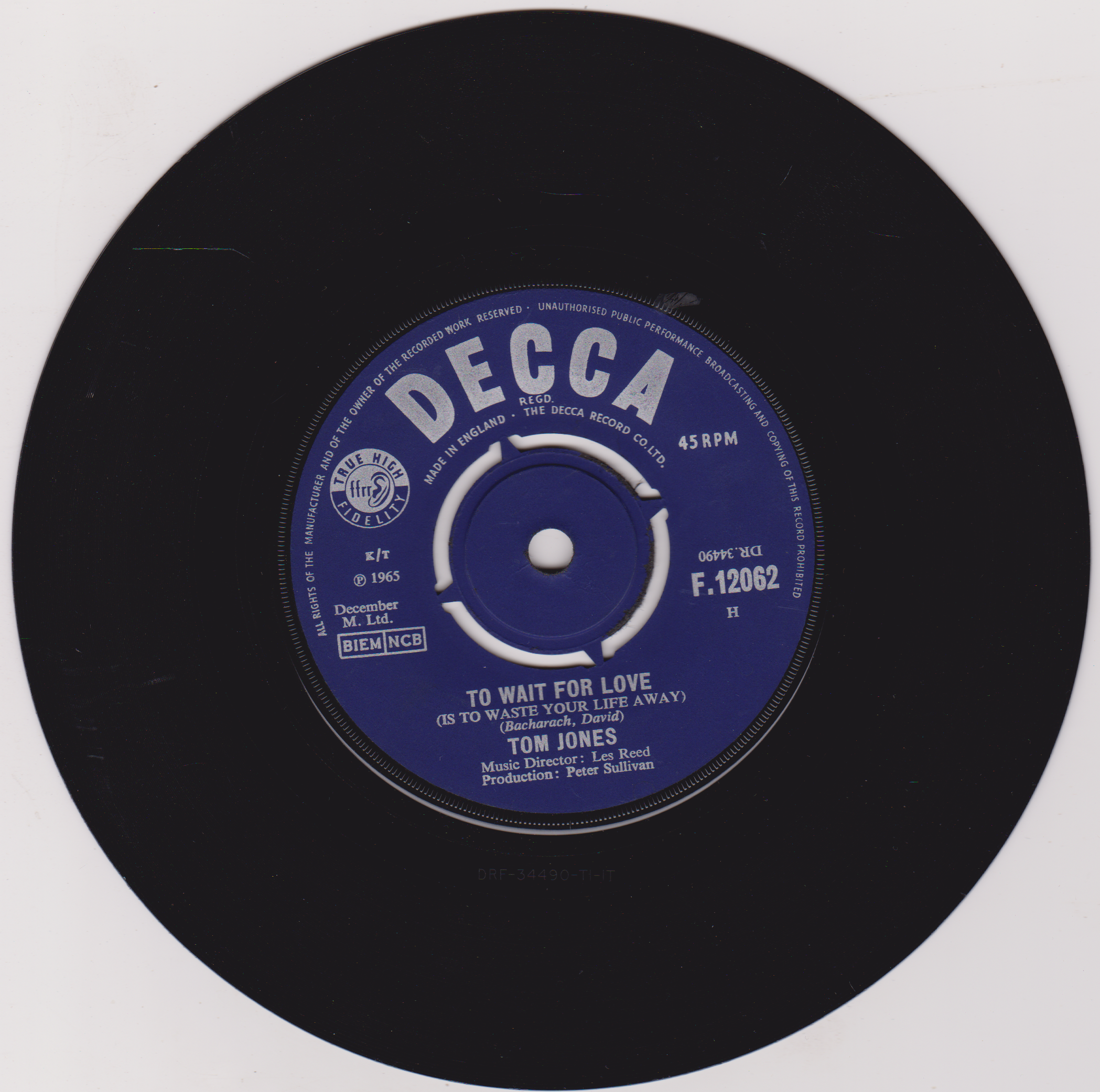 Tom Jones – It's Not Unusual (Decca, 1965) 7" vinyl single VG/-