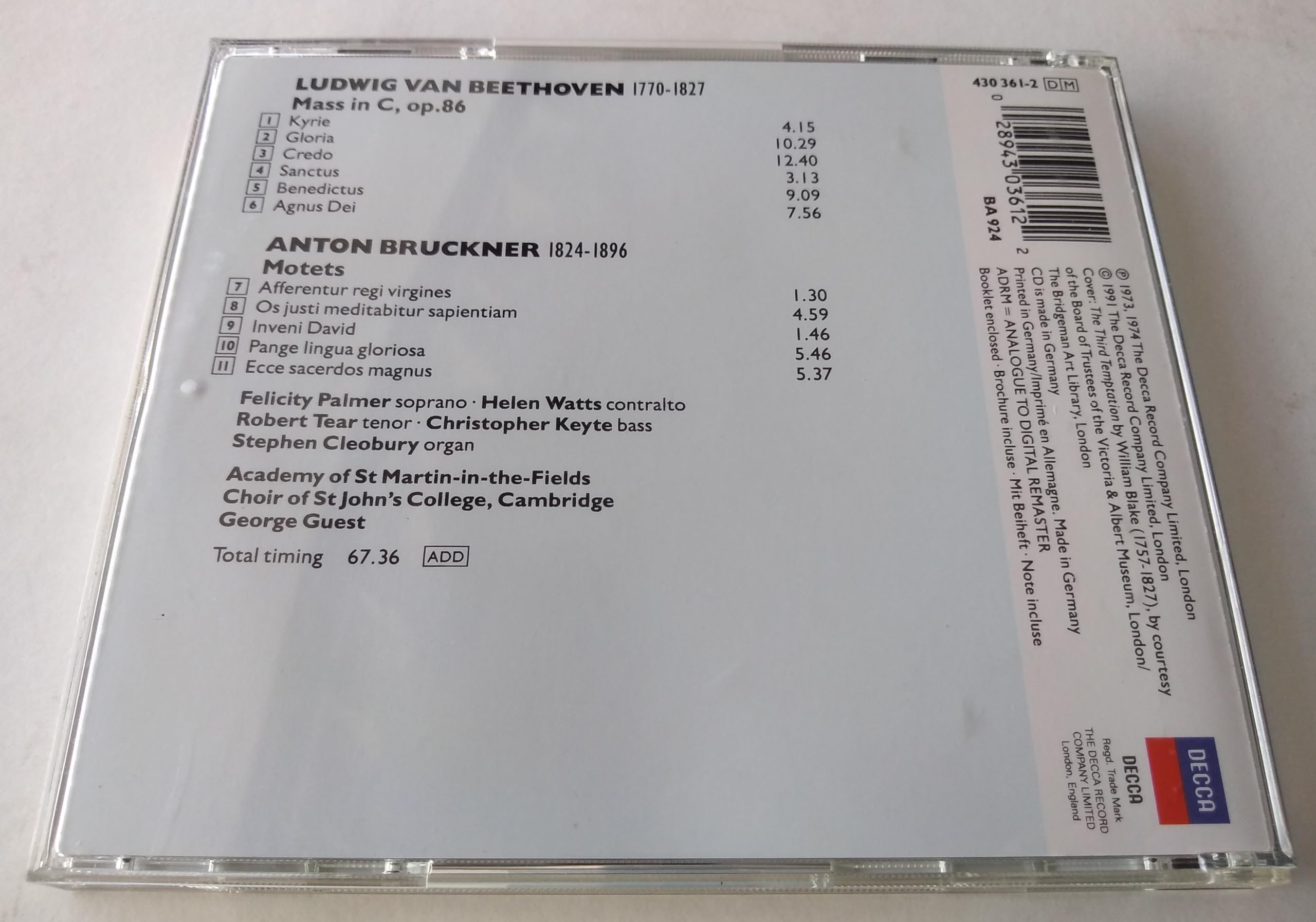 Beethoven - Mass in C / Bruckner - Five Motets (1991) CD album