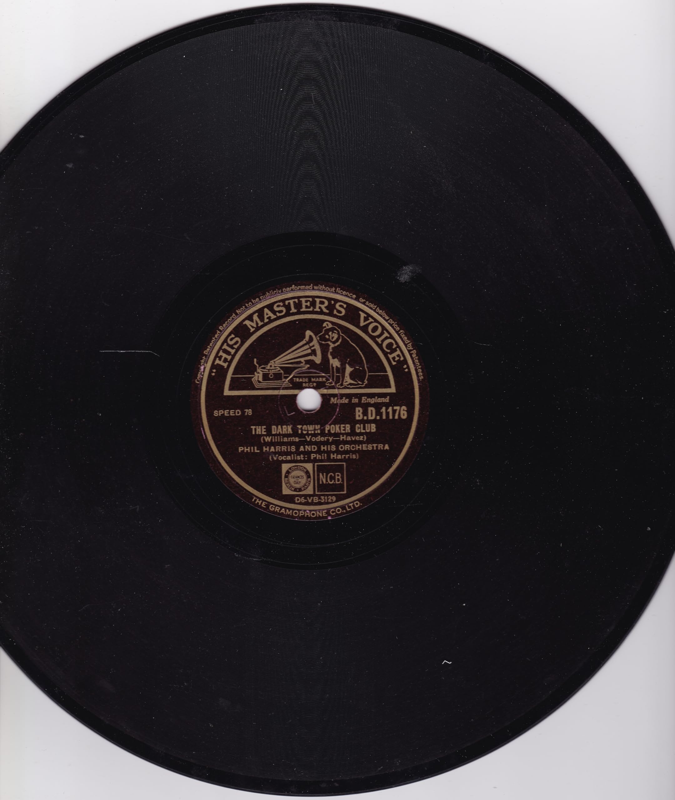Phil Harris And His Orchestra ‎– The Dark Town Poker Club (HMV) 10" 78RPM shellac single VG/-