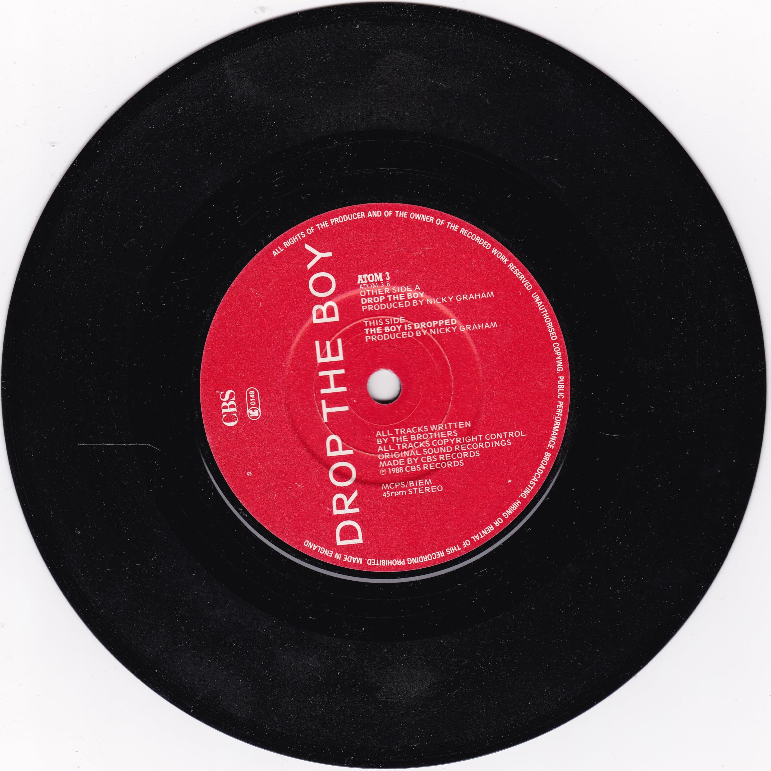Bros - Drop The Boy (CBS 1988) 7" vinyl single VG/-