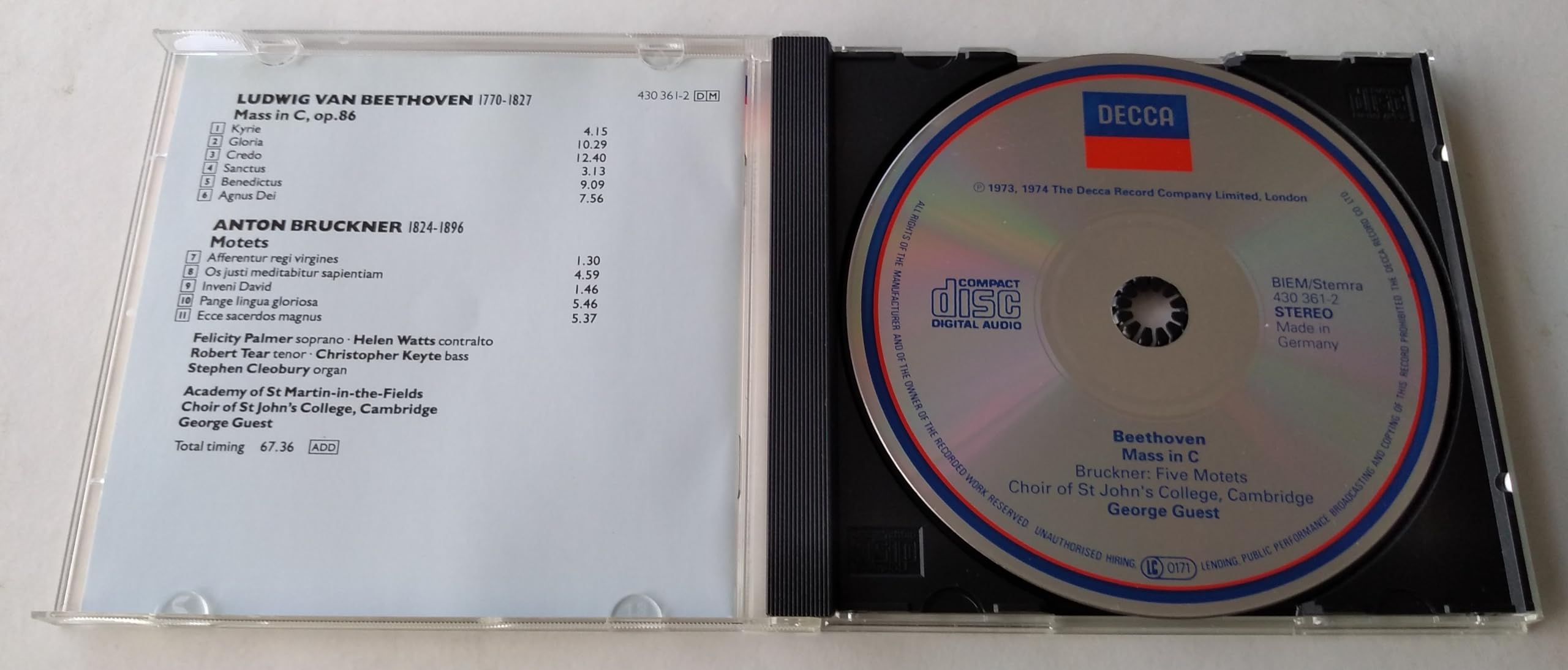 Beethoven - Mass in C / Bruckner - Five Motets (1991) CD album