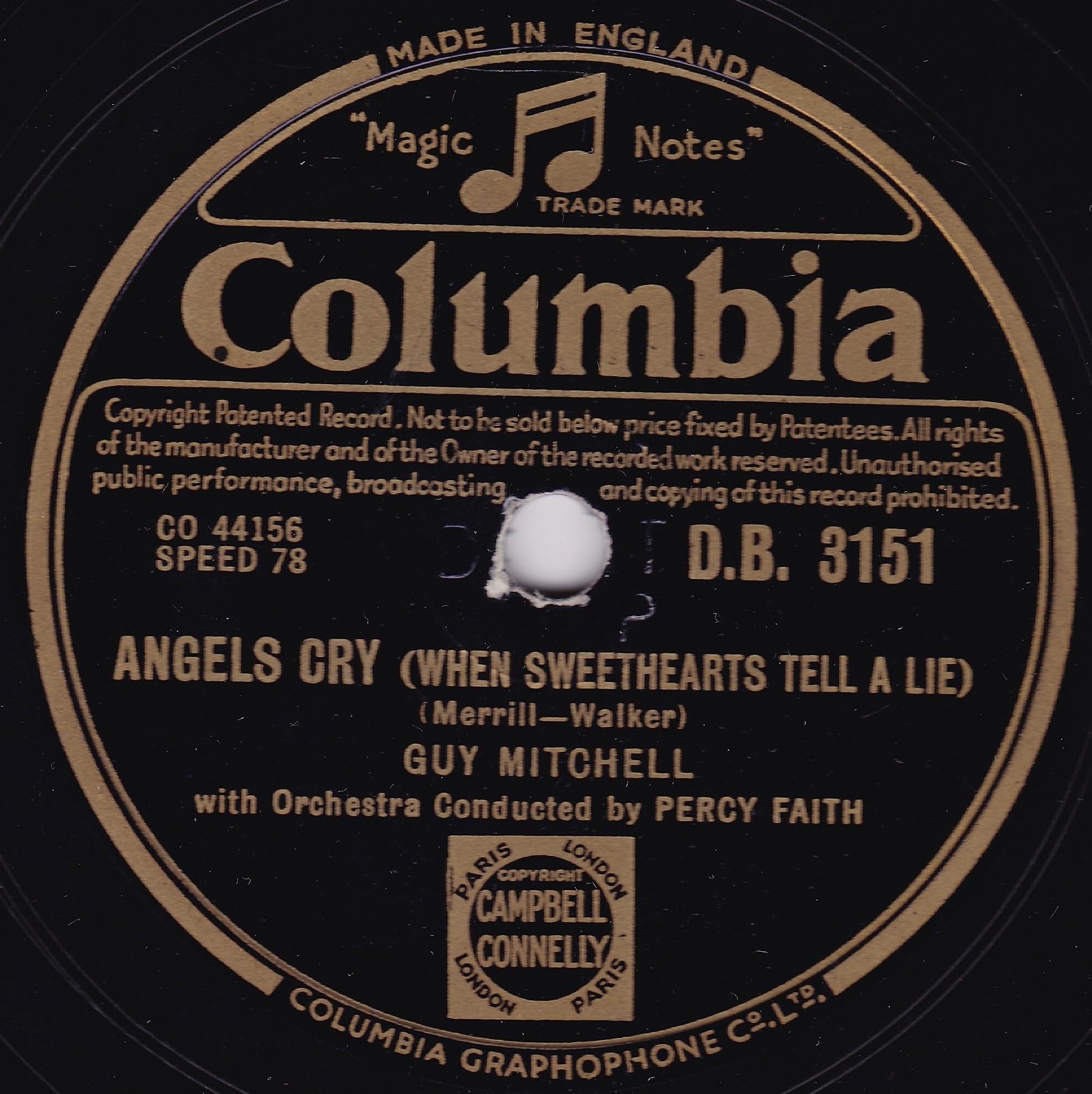 Guy Mitchell – Feet Up (Columbia 1952) 10" 78 RPM shellac single VG/-