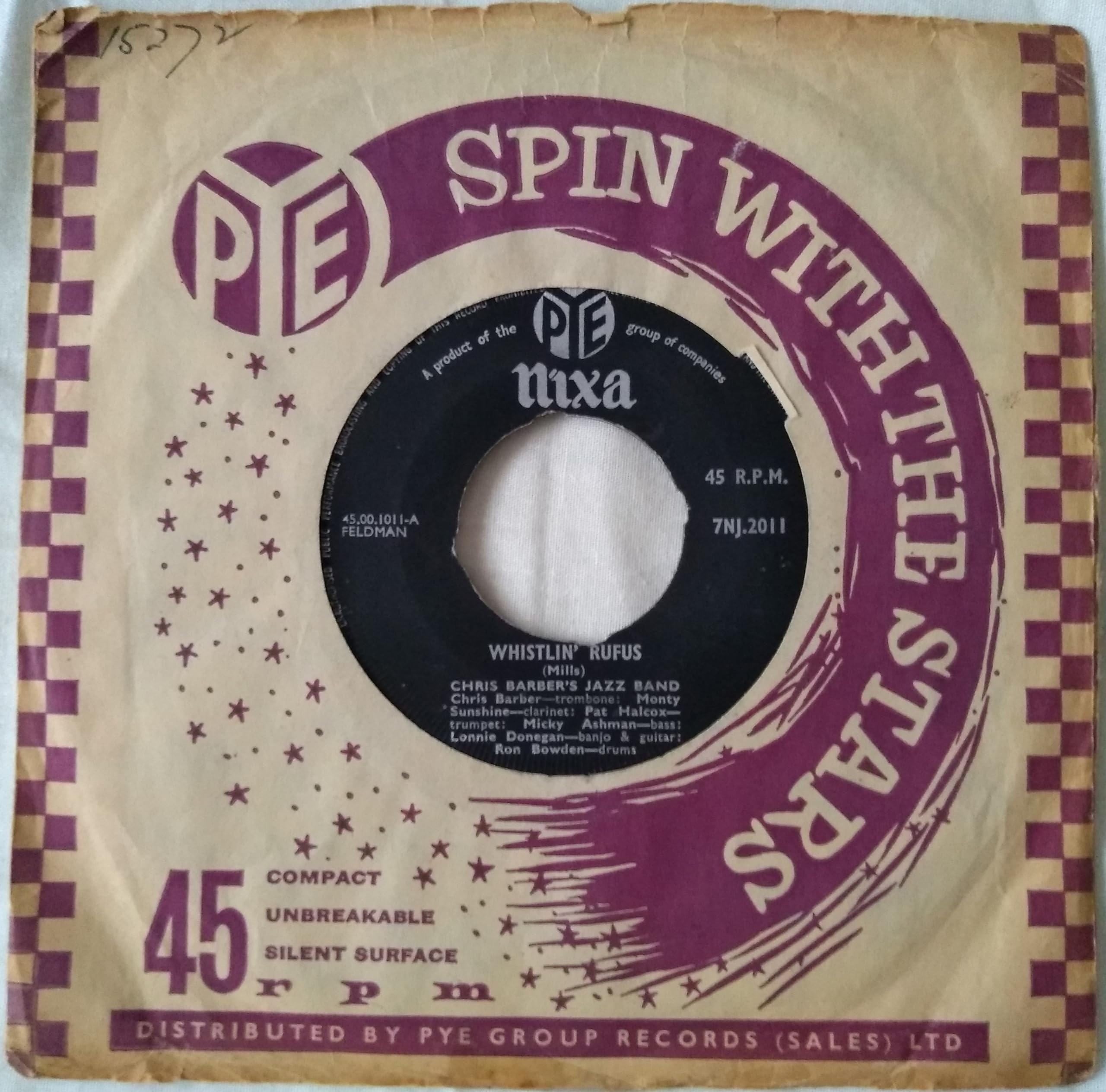 Chris Barber's Jazz Band – Whistlin' Rufus (Pye 1959) 7" vinyl single VG/- jukebox centre