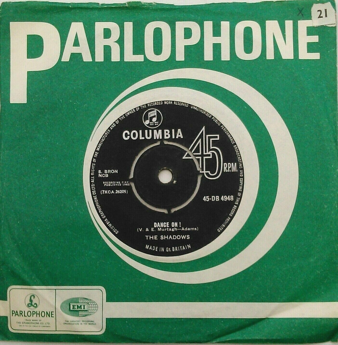 The Shadows - Dance On! (Columbia 1963) 7" vinyl single VG/-