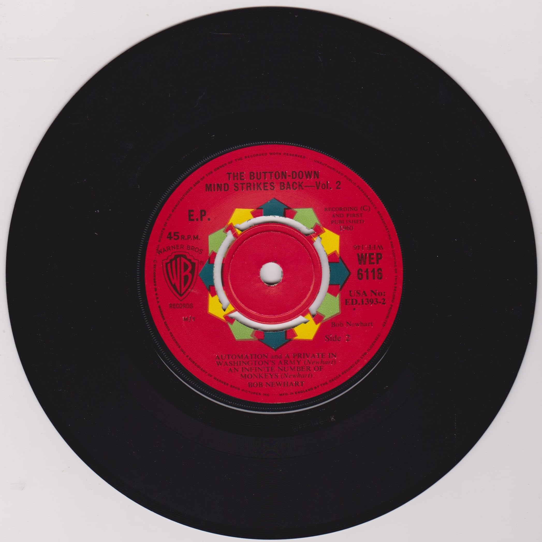 Bob Newhart ‎– The Button Down Mind Strikes Back ‎– Vol. 2 (Warner Bros 1963) 7" vinyl EP VG/VG