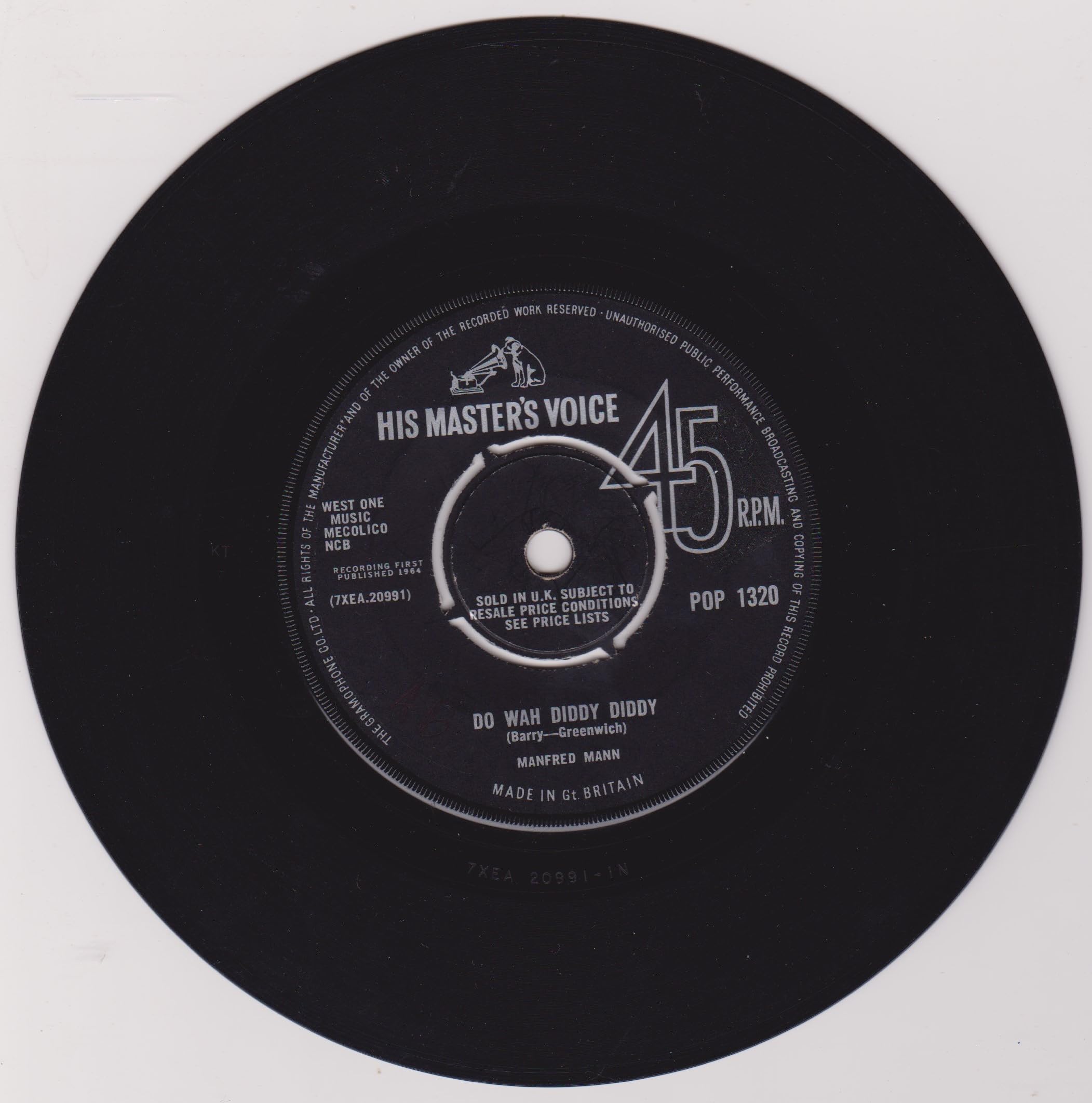 Manfred Mann ‎– Do Wah Diddy Diddy (HMV 1964) 7" vinyl single VG/-