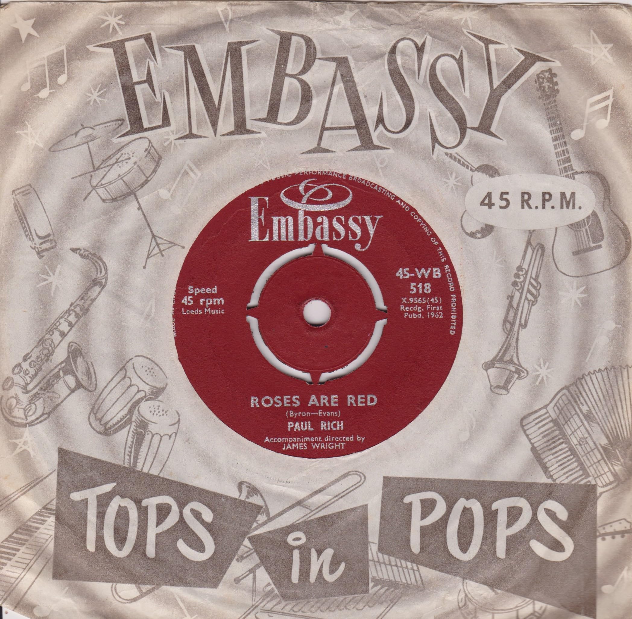 Bud Ashton / Paul Rich ‎– Guitar Tango / Roses Are Red (Embassy 1962) 7" vinyl single VG/VG