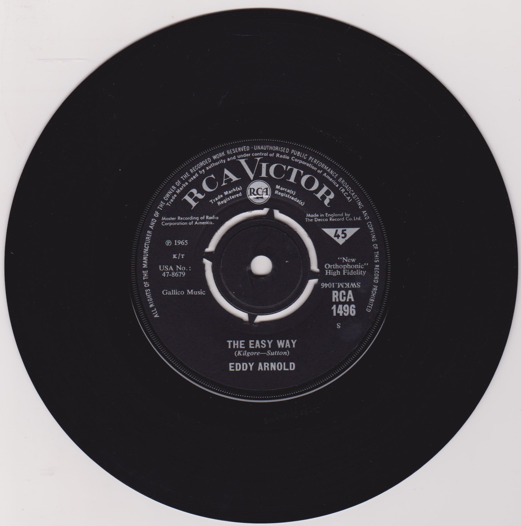 Eddy Arnold - Make The World Go Away (RCA Victor 1965) 7" vinyl single VG/-