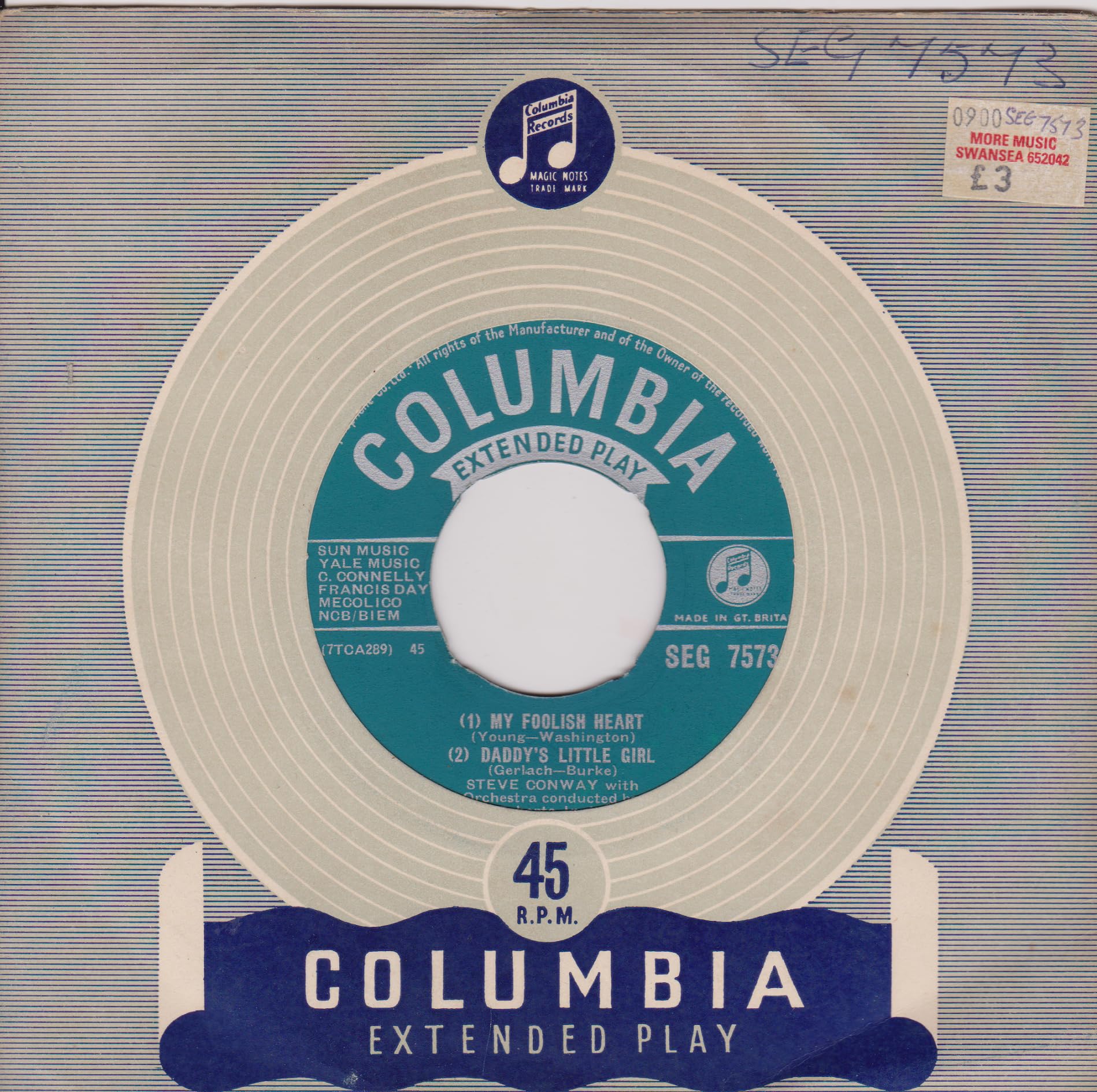 Steve Conway – My Foolish Heart (Columbia 1965) 7" vinyl single VG/VG