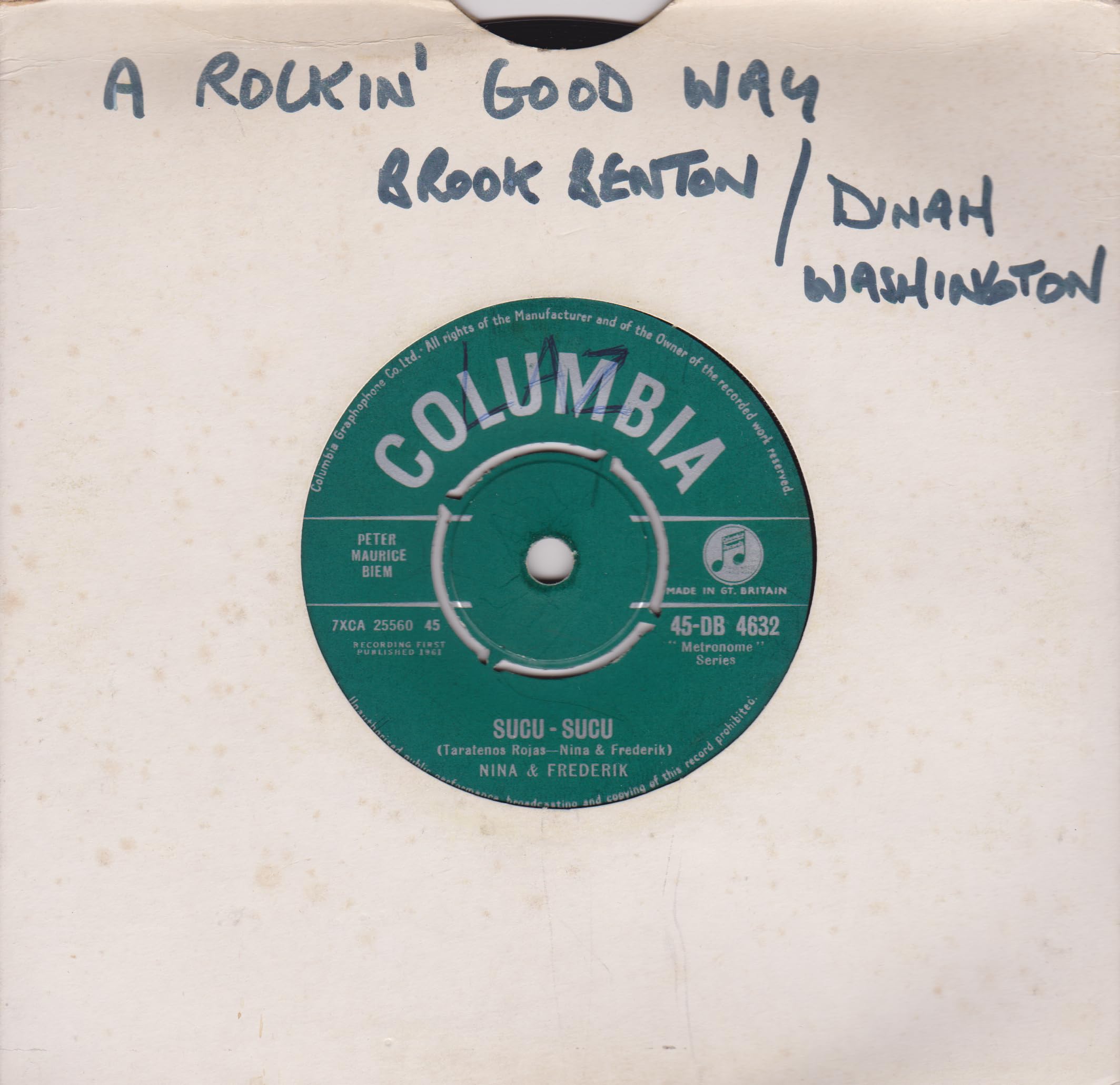 Nina & Frederik – Sucu - Sucu (Columbia 1961) 7" vinyl single VG/-